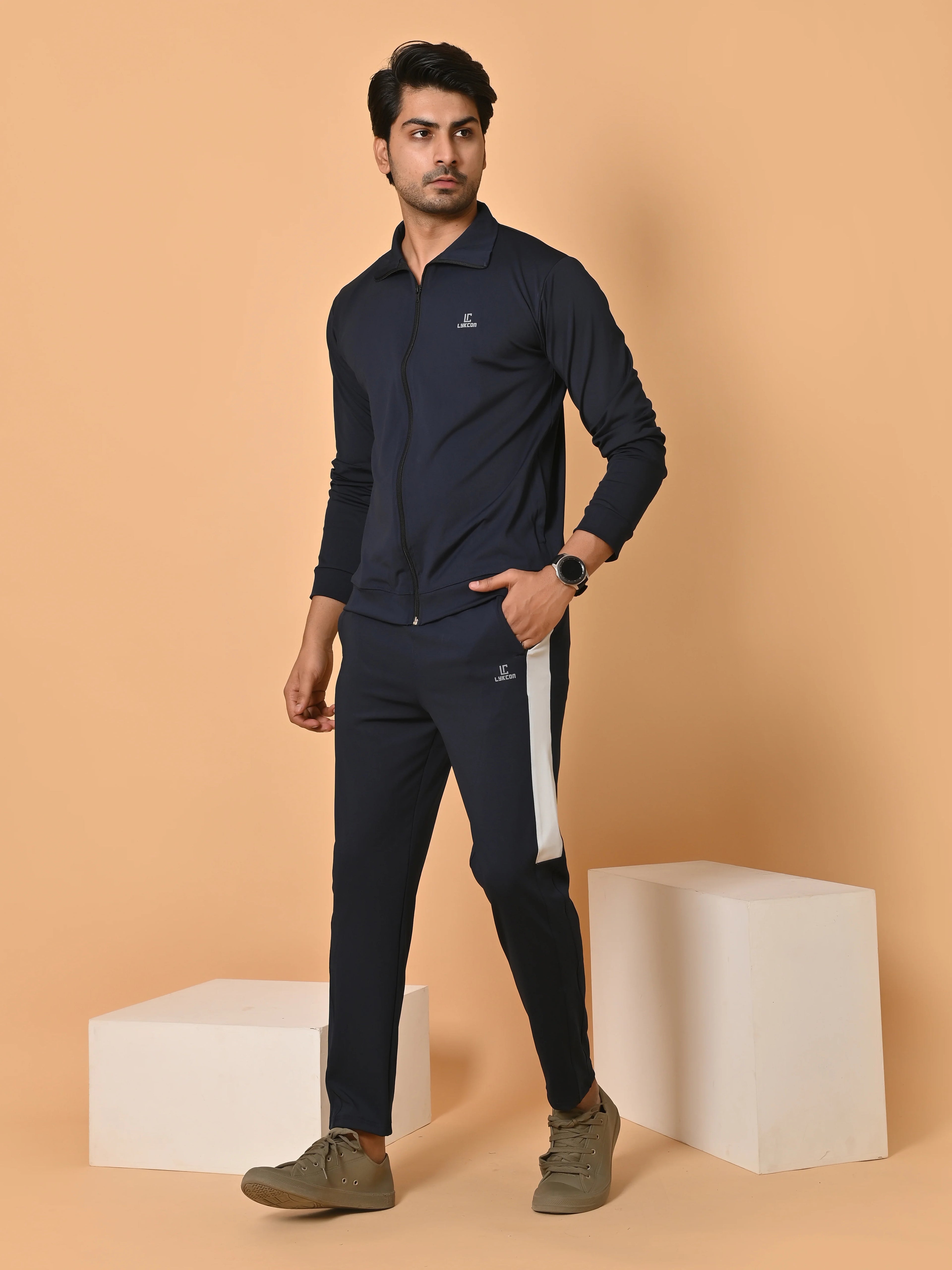 Men's Navy Blue Lycra Tracksuit