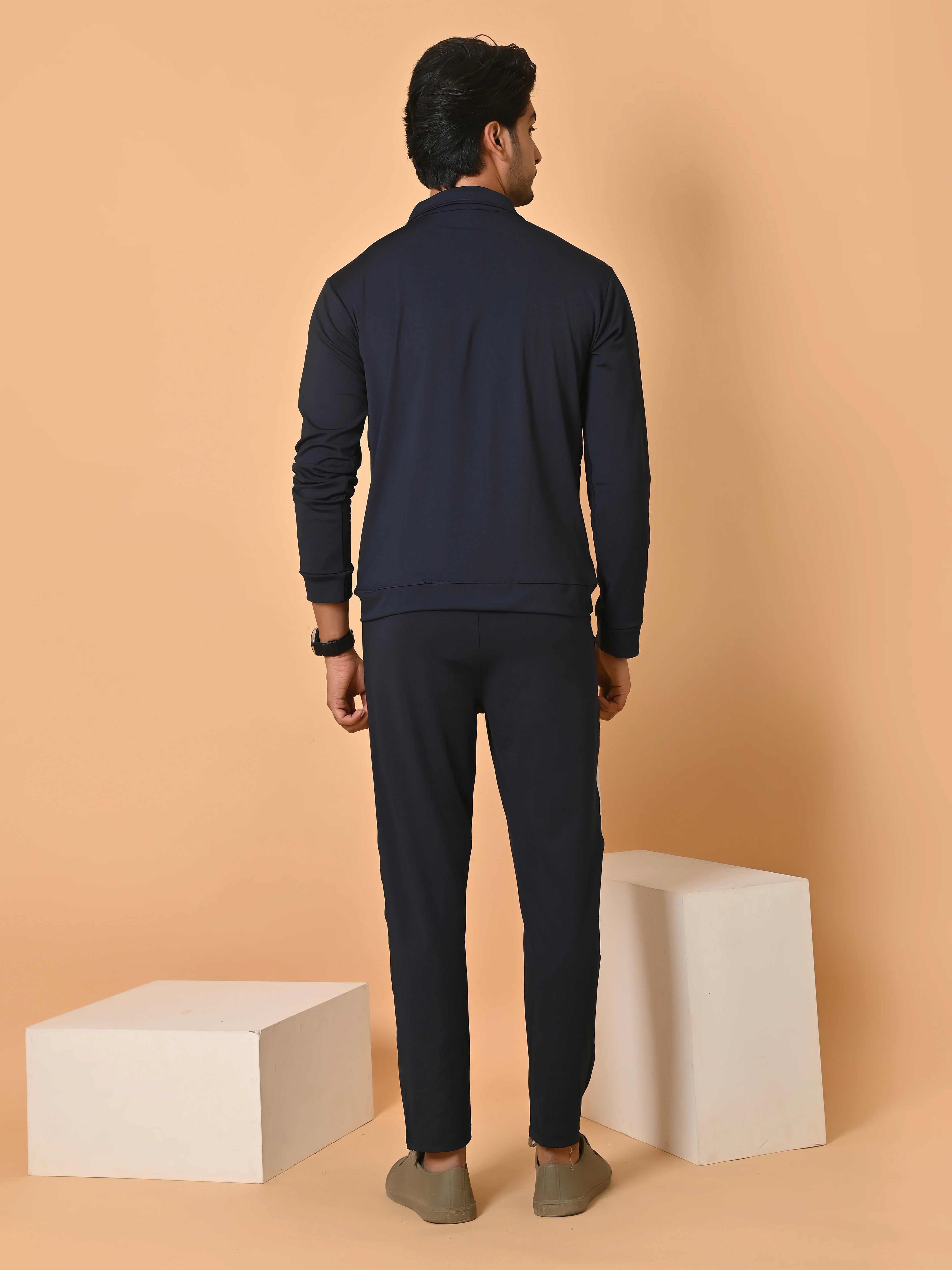Men's Navy Blue Lycra Tracksuit