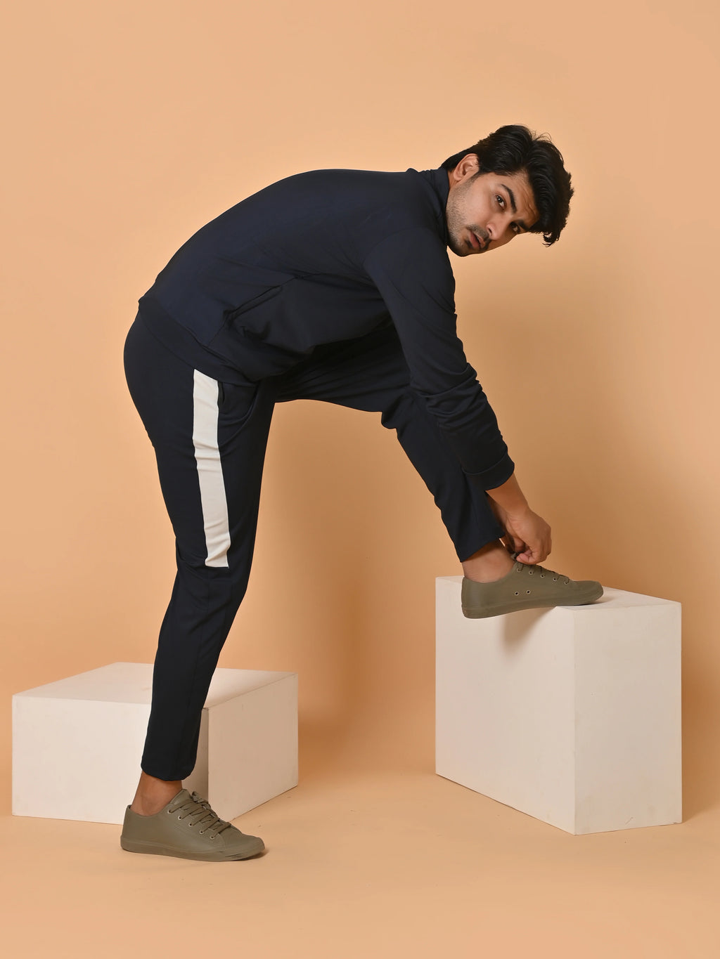 Men's Navy Blue Lycra Tracksuit