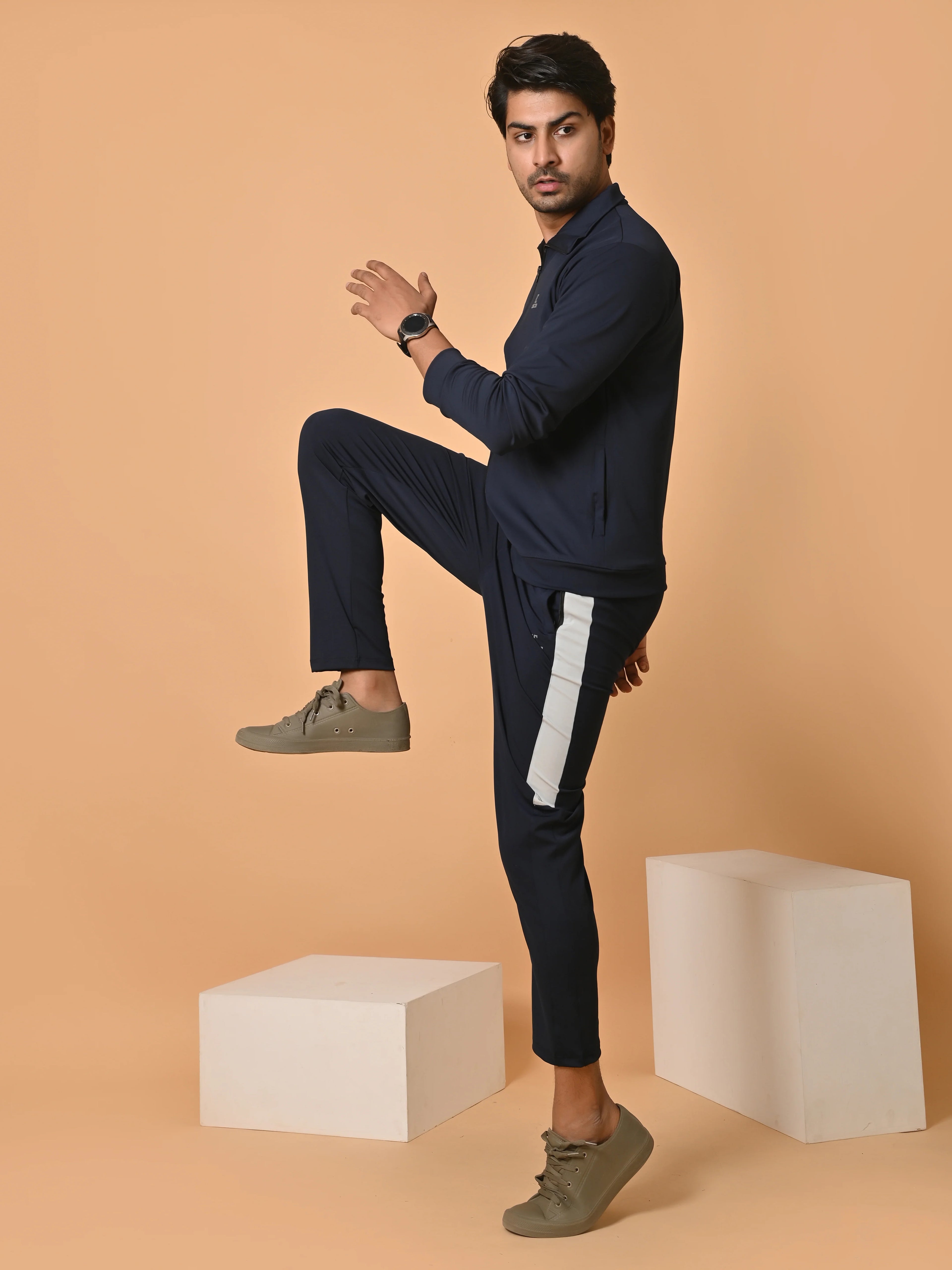 Men's Navy Blue Lycra Tracksuit