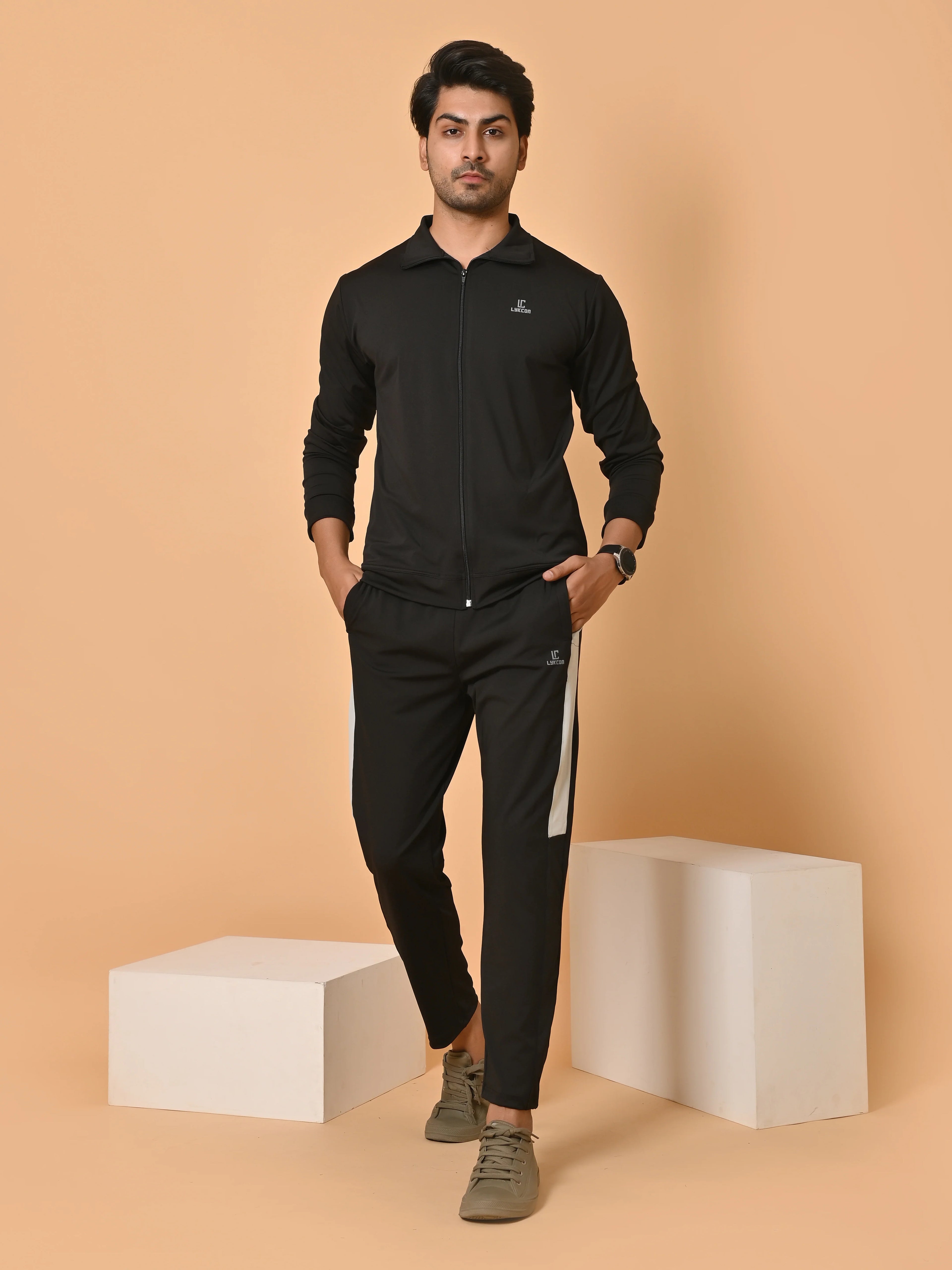 Men's Bold Black Lycra Tracksuit