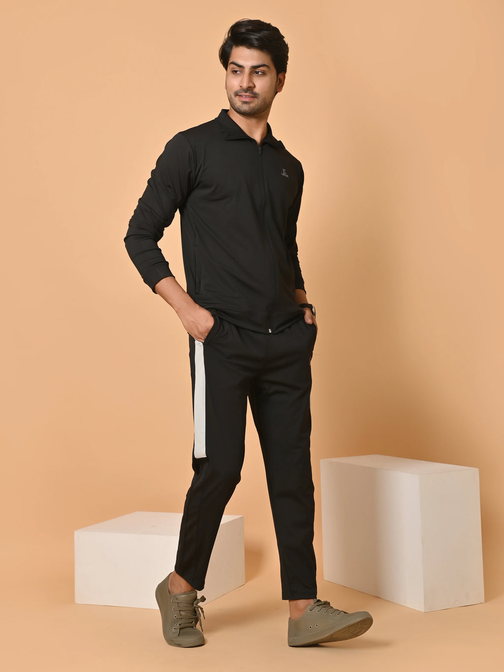 Men's Bold Black Lycra Tracksuit