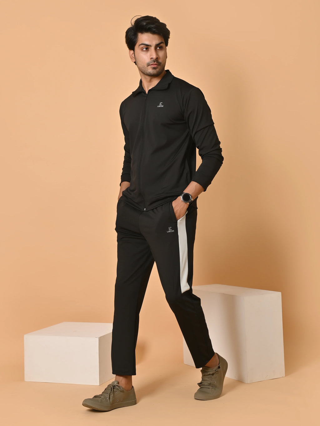 Men's Bold Black Lycra Tracksuit