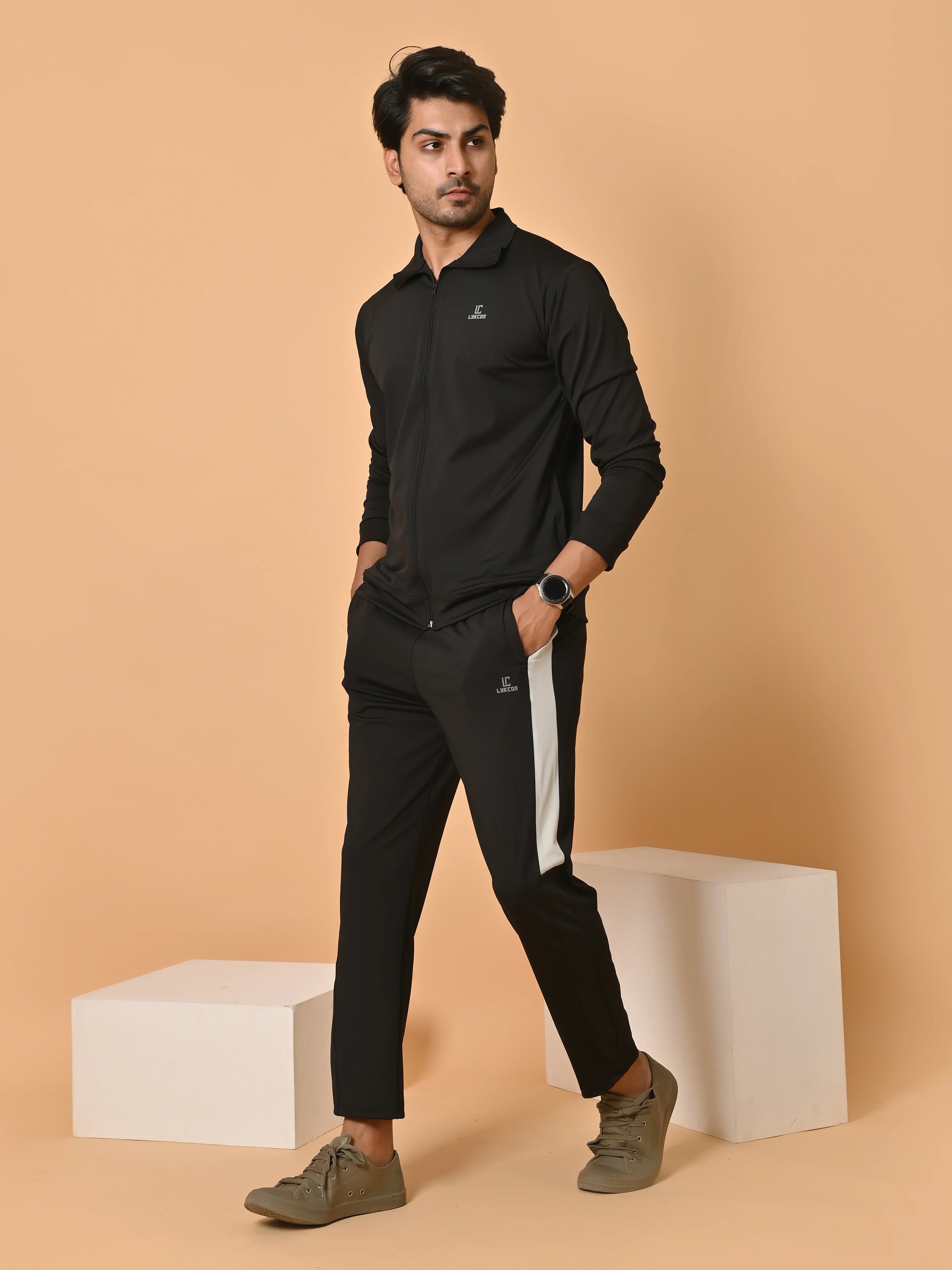 Men's Bold Black Lycra Tracksuit