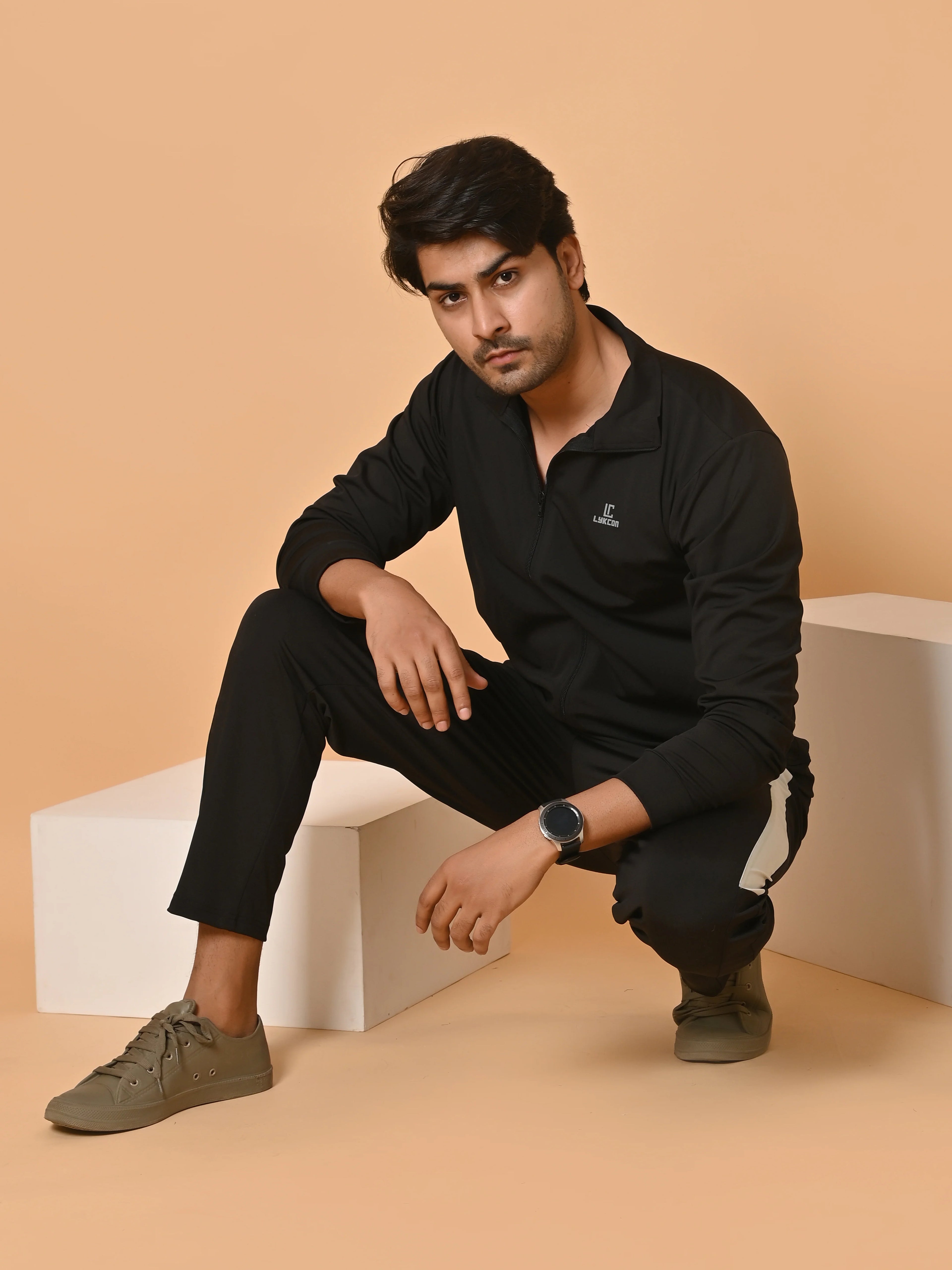 Men's Bold Black Lycra Tracksuit