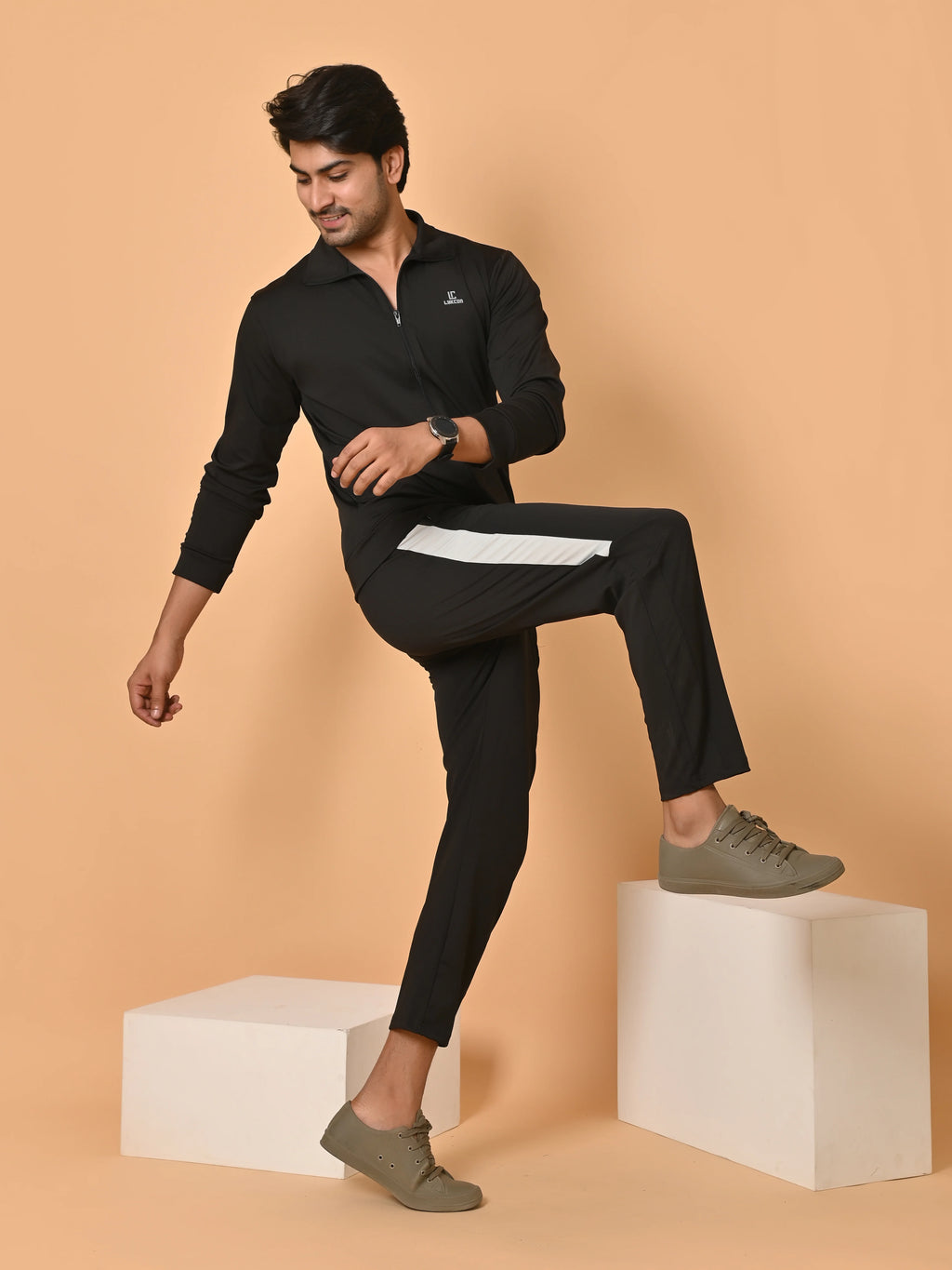 Men's Bold Black Lycra Tracksuit