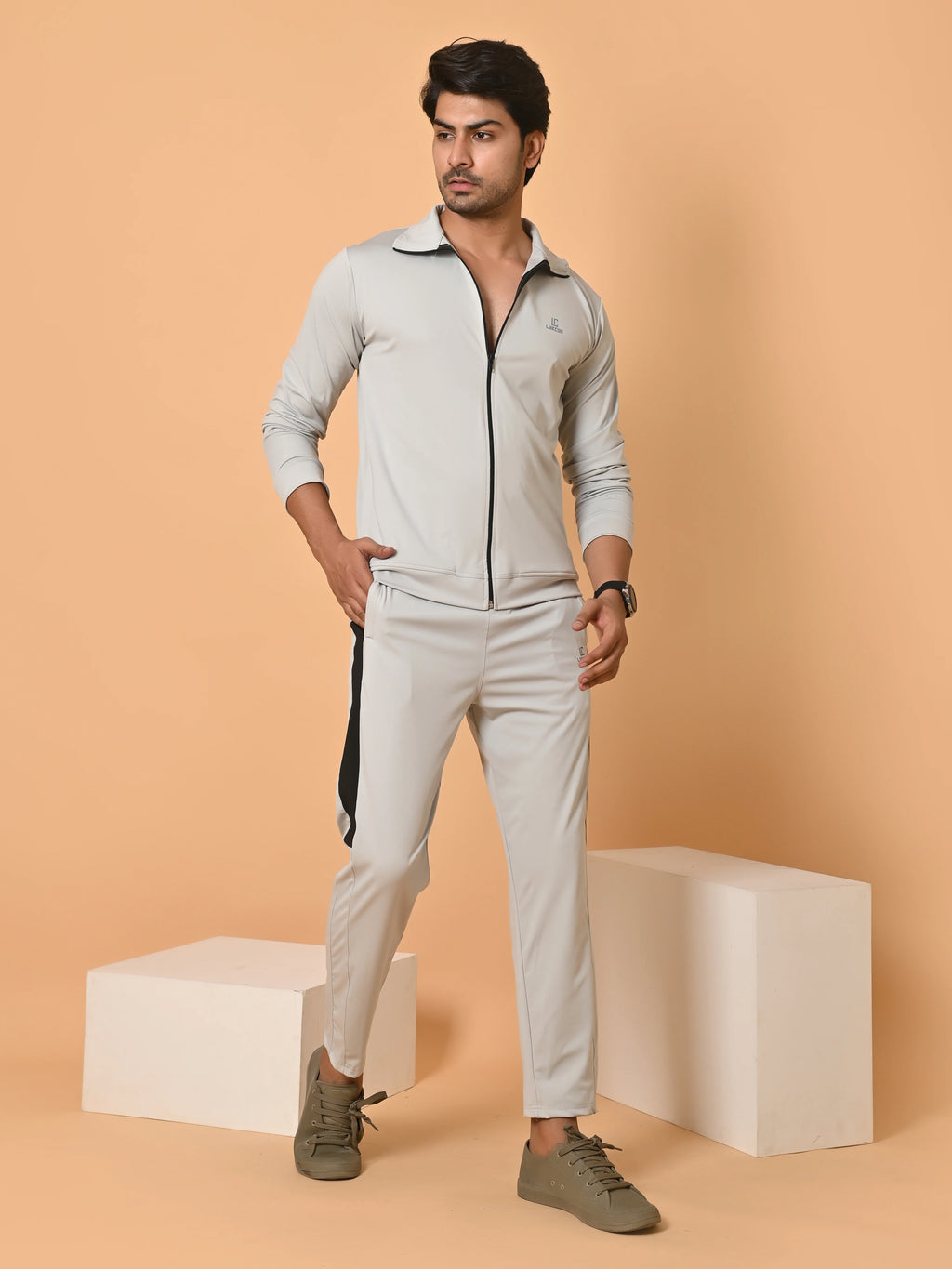 Men's Light Grey Lycra Tracksuit