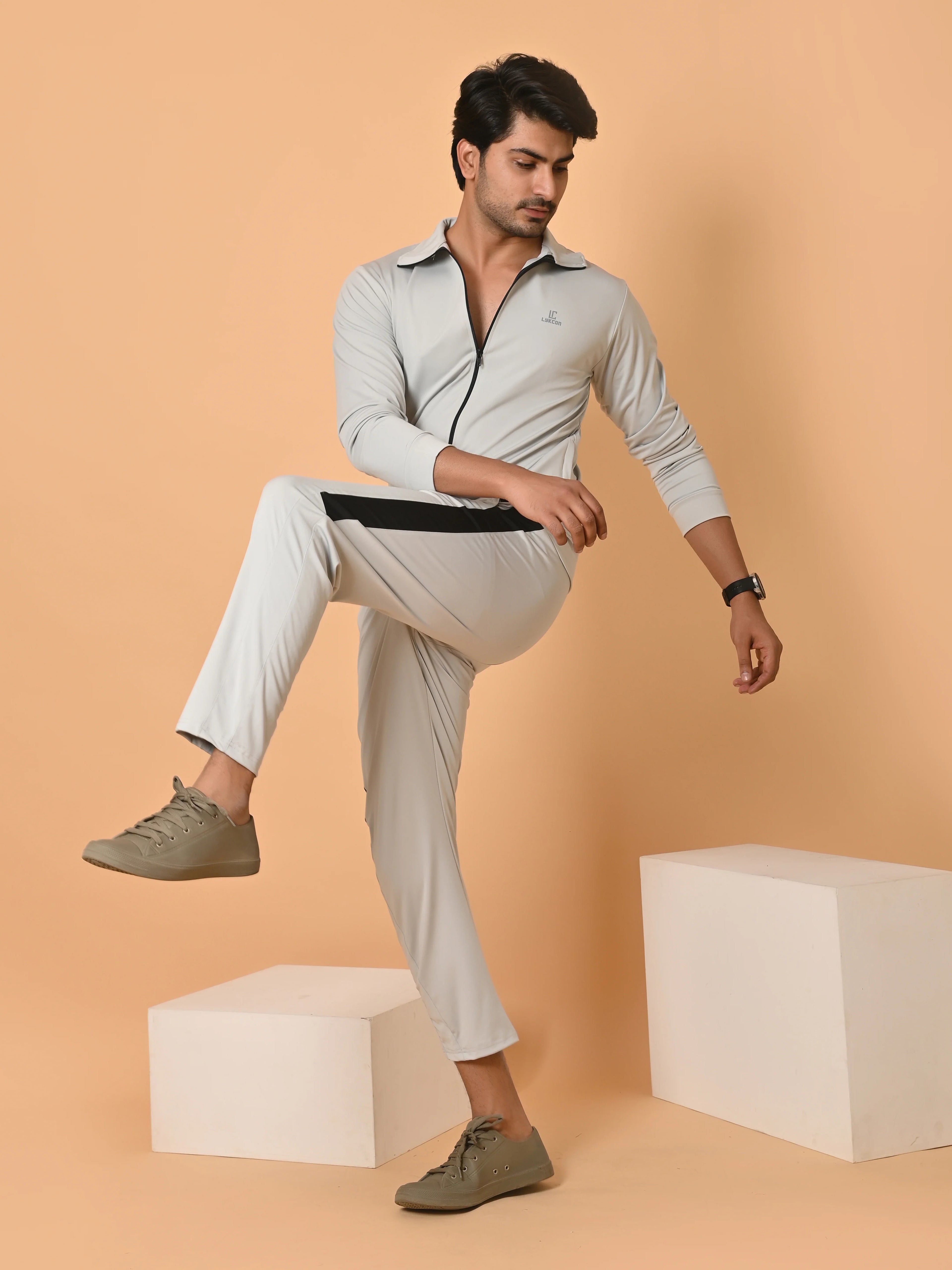 Men's Light Grey Lycra Tracksuit