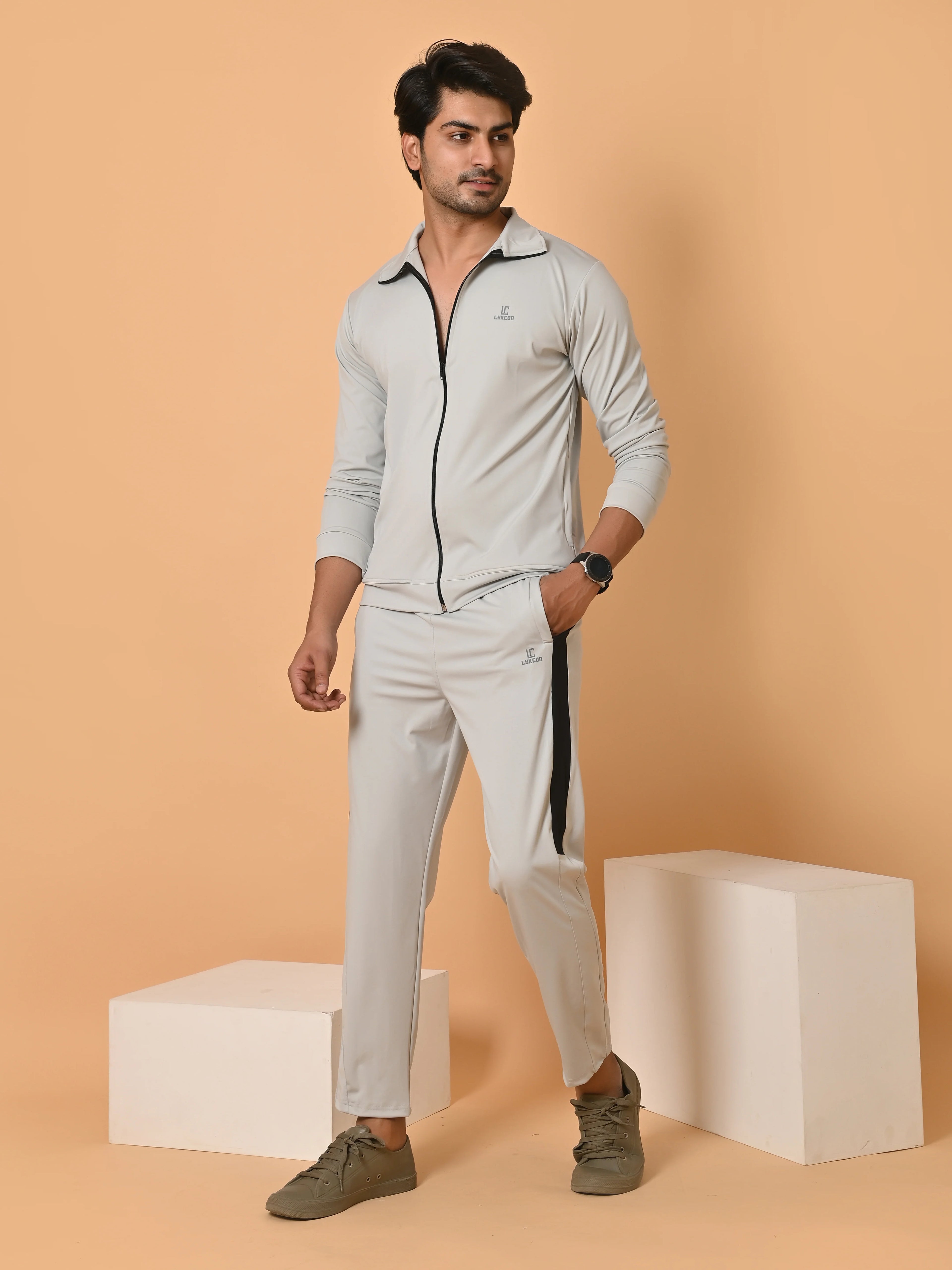 Men's Light Grey Lycra Tracksuit