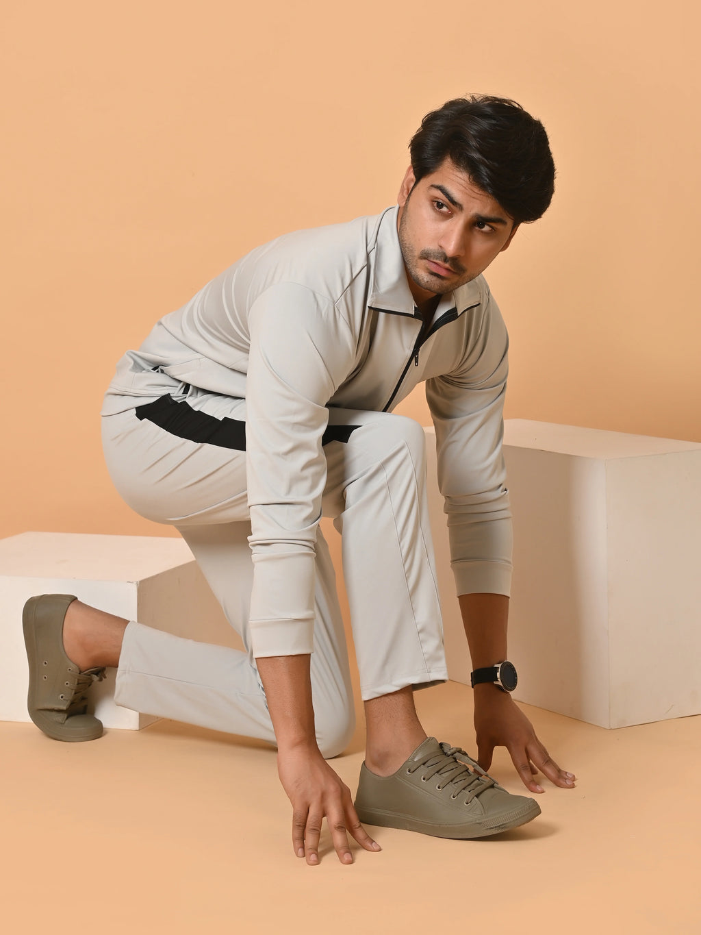 Men's Light Grey Lycra Tracksuit