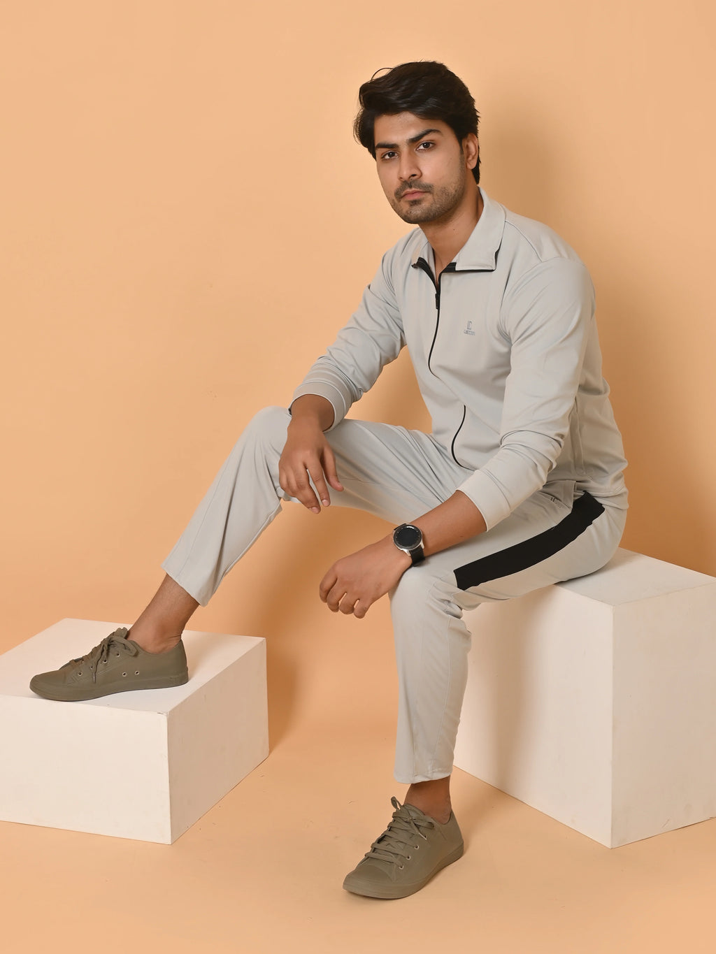 Men's Light Grey Lycra Tracksuit