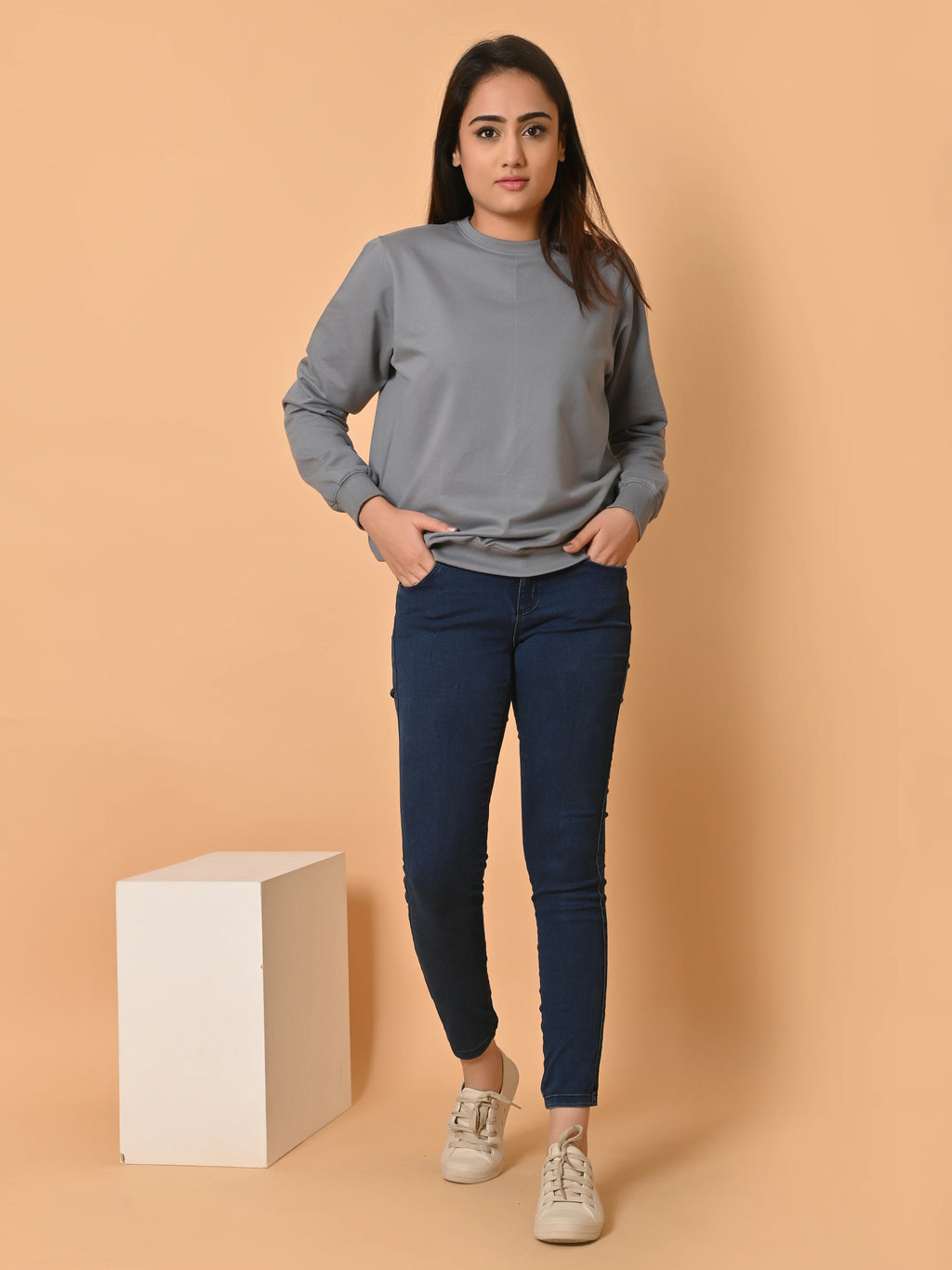 Women's Grey Cotton Terry Sweatshirt