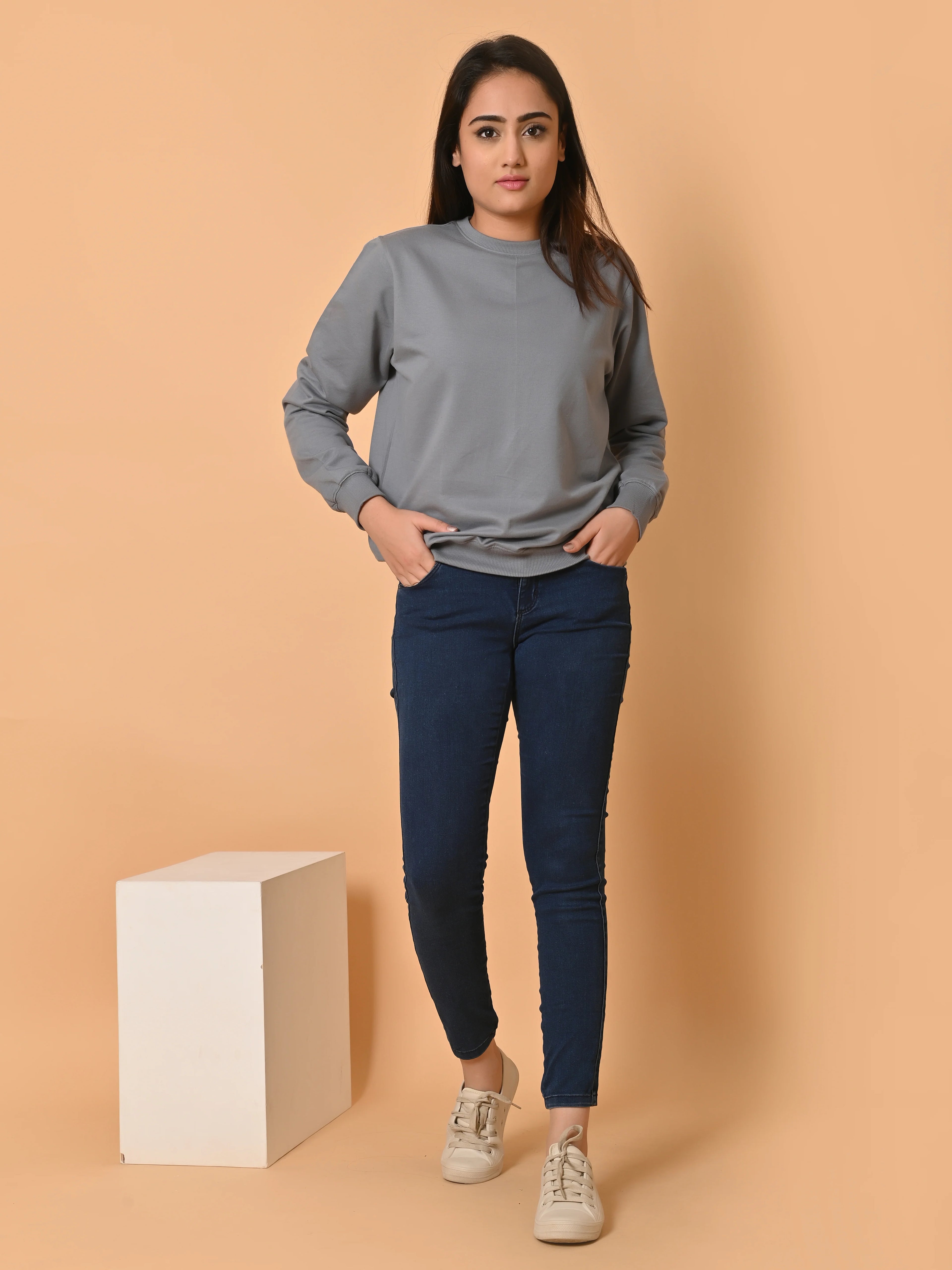 Women's Grey Cotton Terry Sweatshirt
