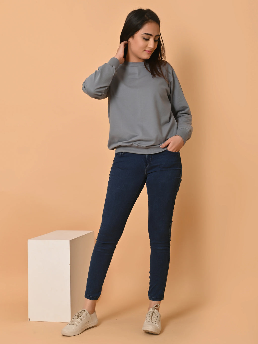 Women's Grey Cotton Terry Sweatshirt