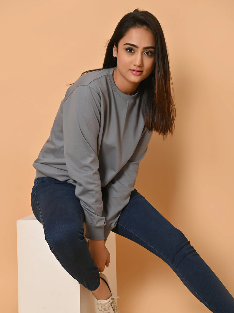 Women's Grey Cotton Terry Sweatshirt