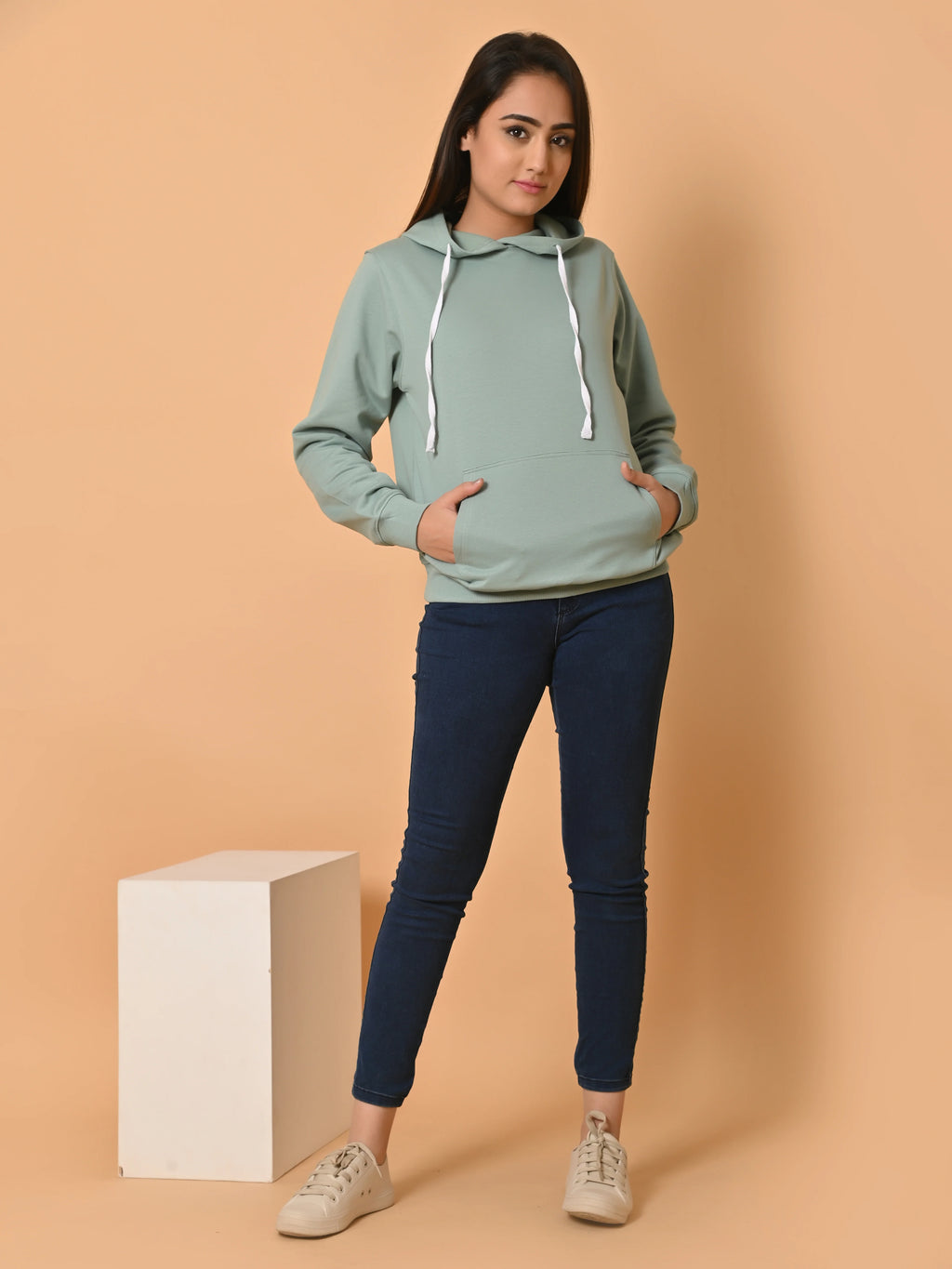 Women's Mint Green Cotton Fleece Hoodie