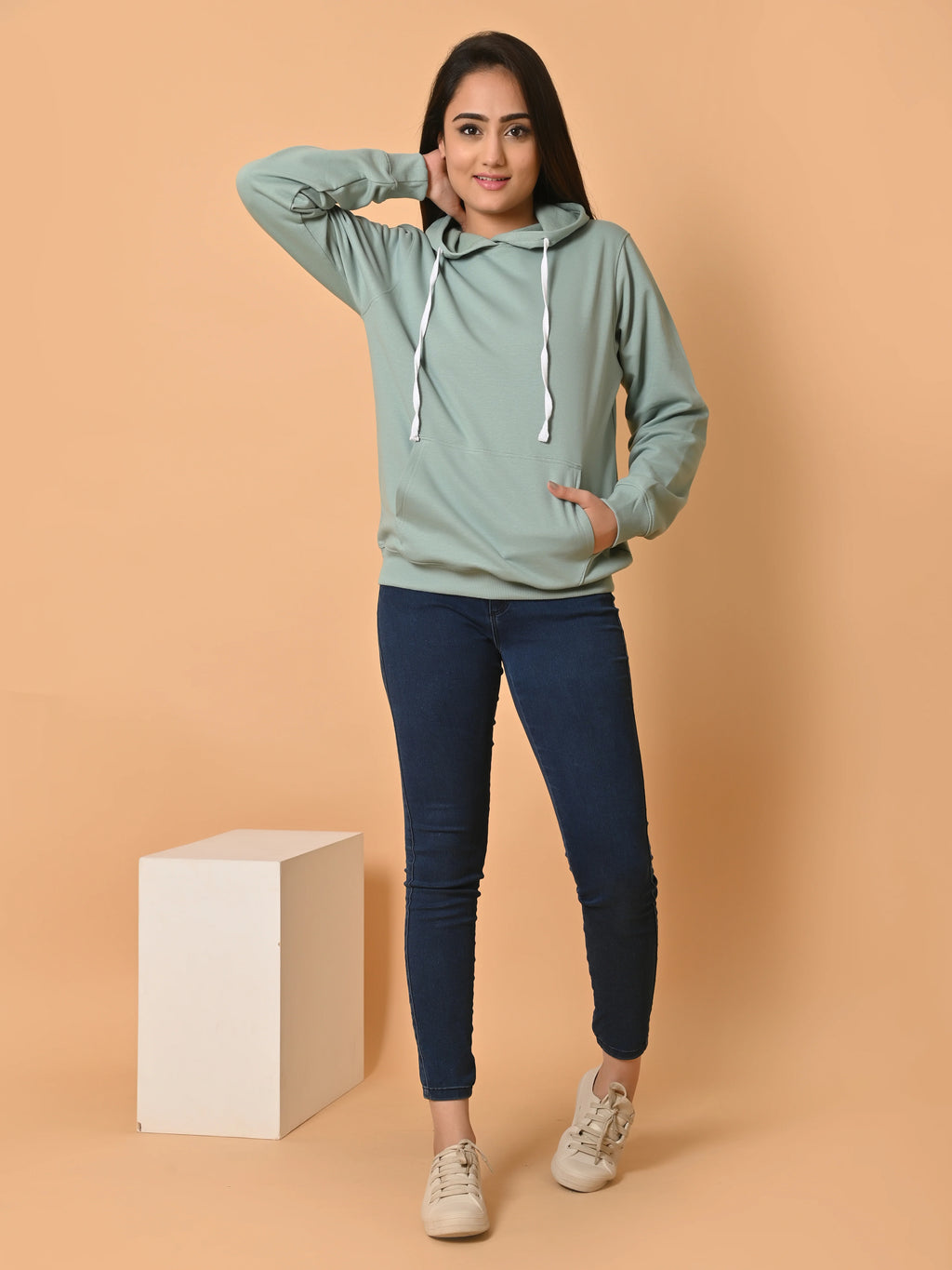 Women's Mint Green Cotton Fleece Hoodie