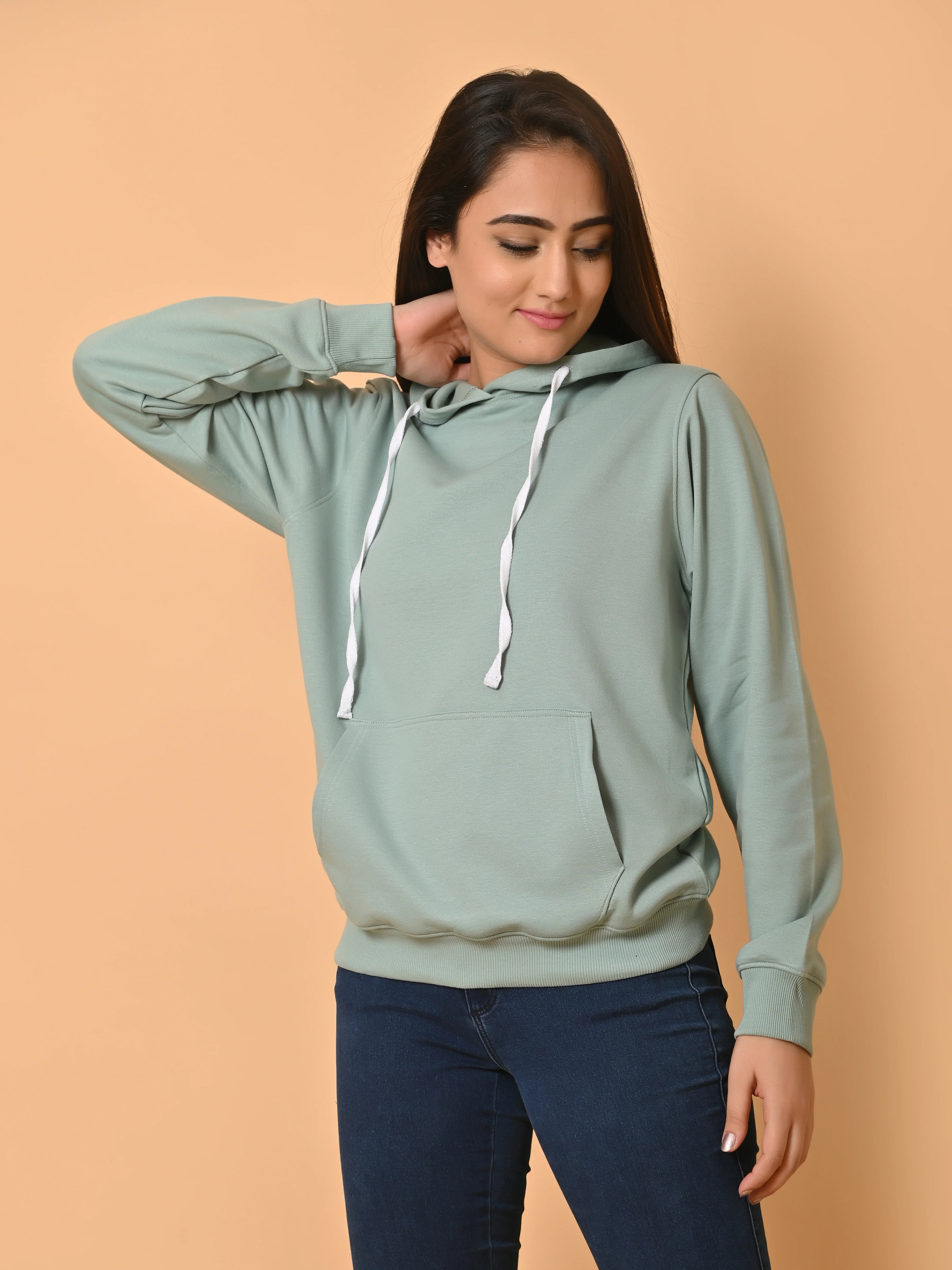 Women's Mint Green Cotton Fleece Hoodie