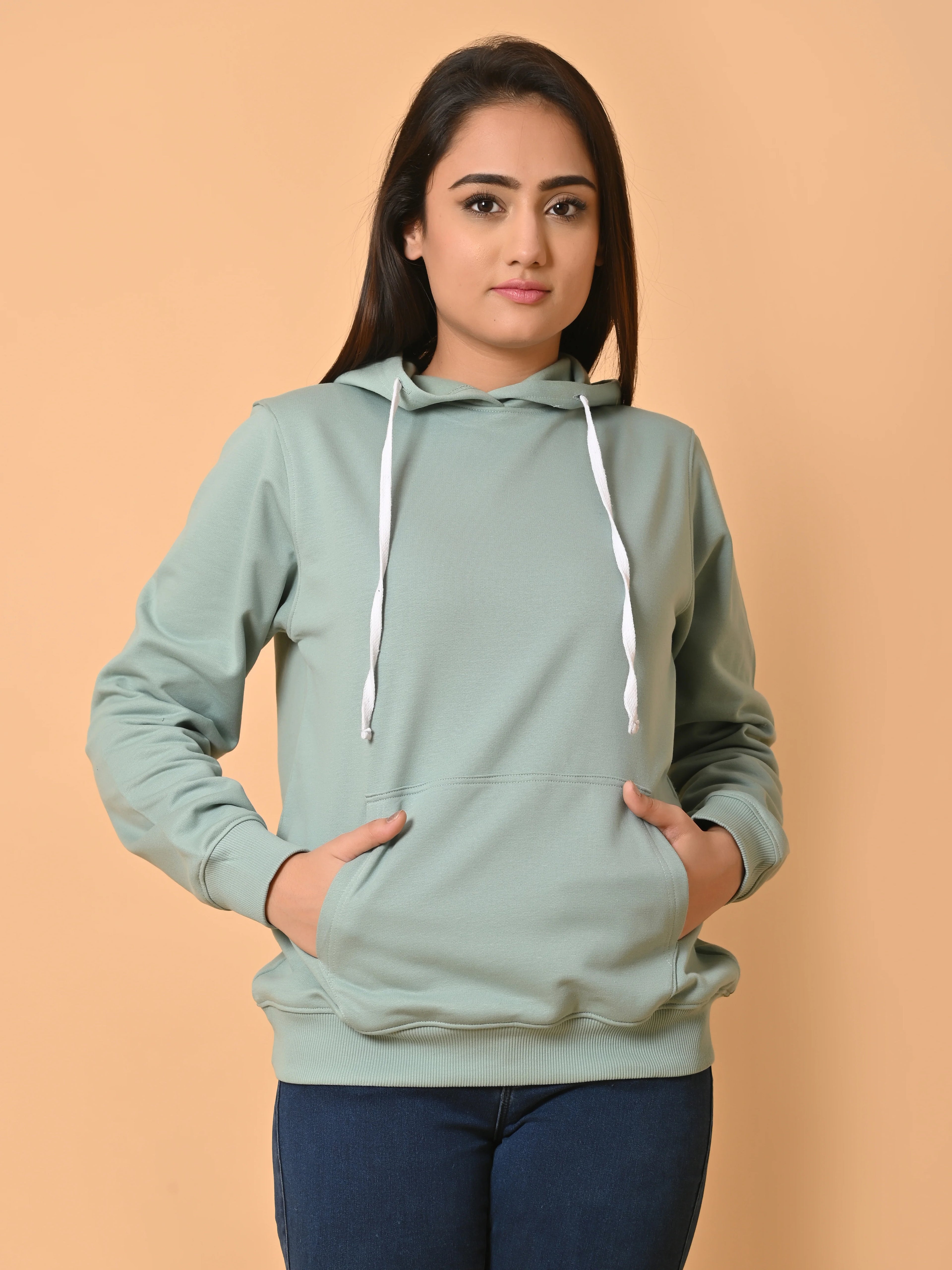 Women's Mint Green Cotton Fleece Hoodie