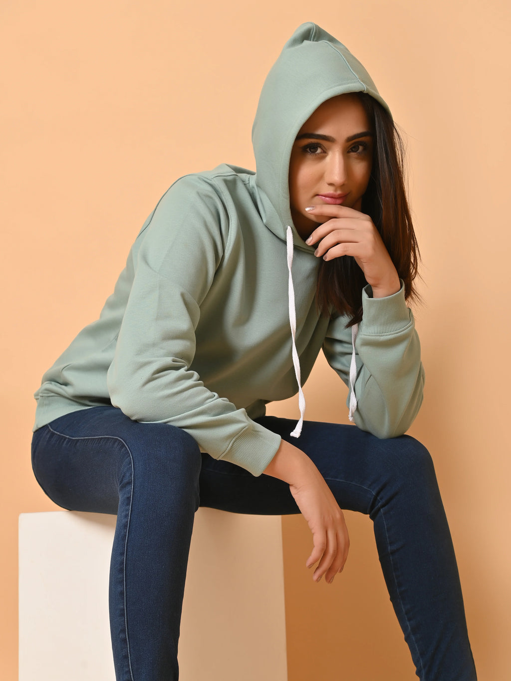 Women's Mint Green Cotton Fleece Hoodie