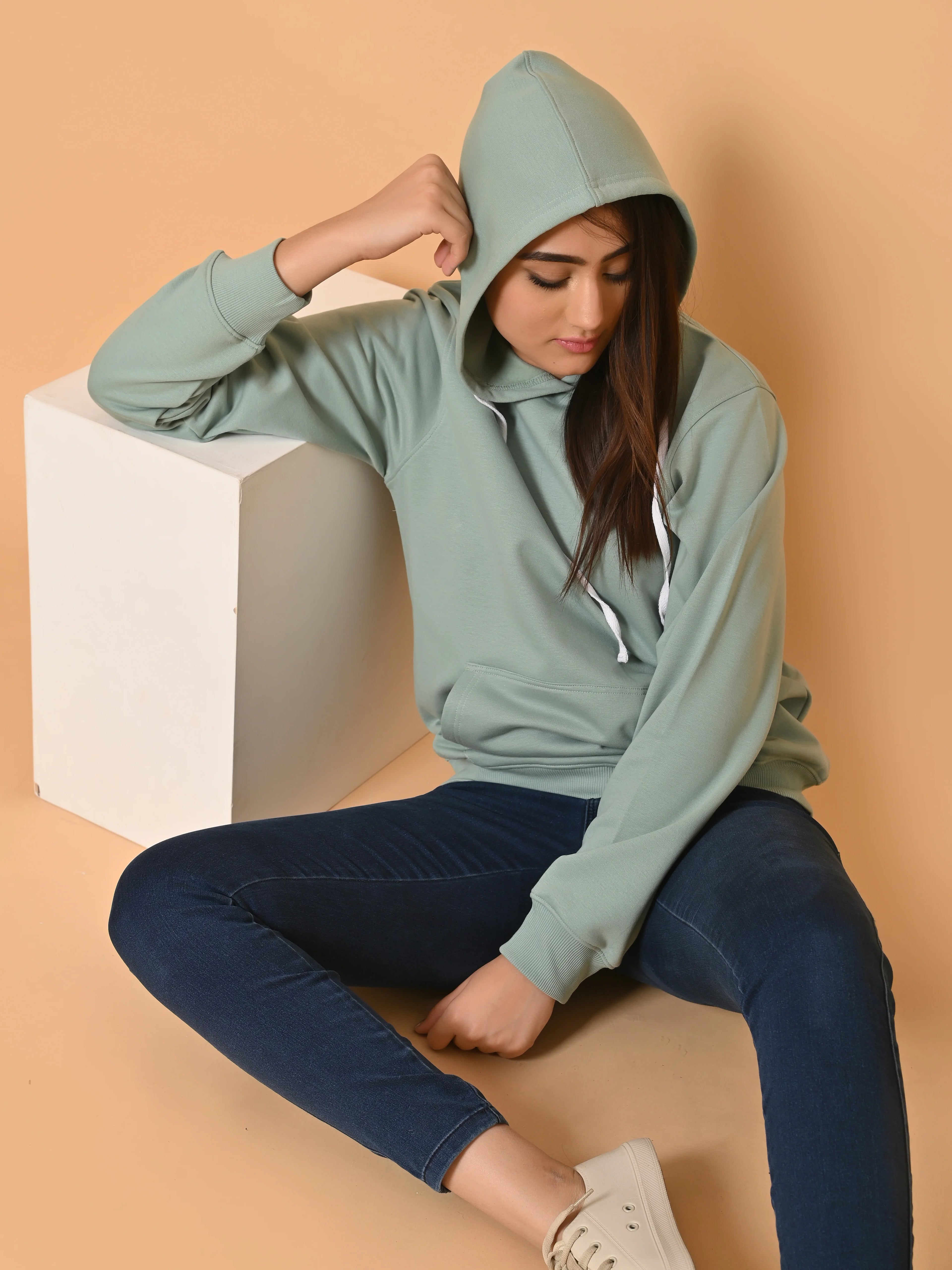 Women's Mint Green Cotton Fleece Hoodie