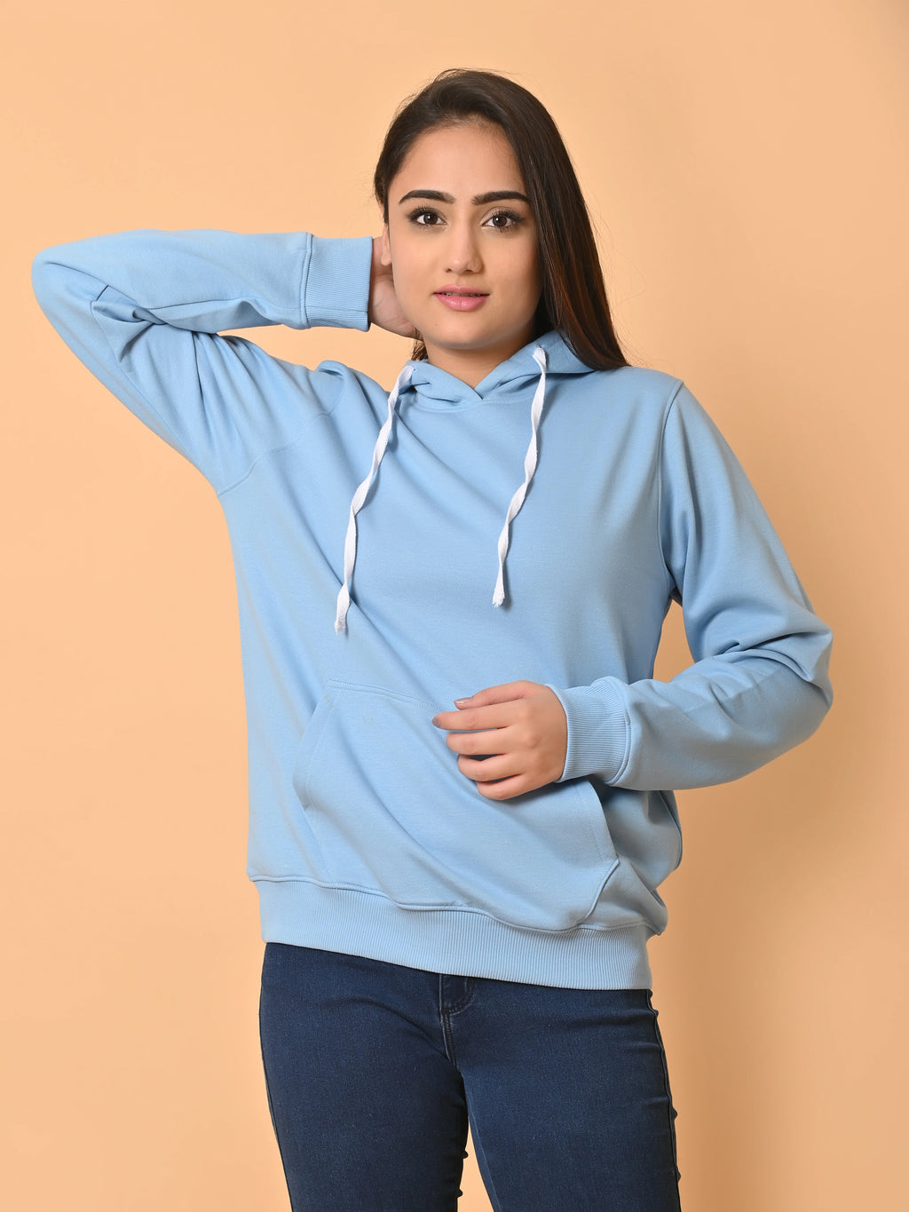 Women's Cyan Blue Cotton Fleece Hoodie