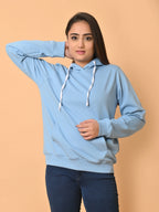Women's Cyan Blue Cotton Fleece Hoodie