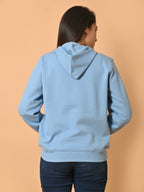 Women's Cyan Blue Cotton Fleece Hoodie