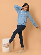 Women's Cyan Blue Cotton Fleece Hoodie