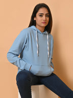 Women's Cyan Blue Cotton Fleece Hoodie