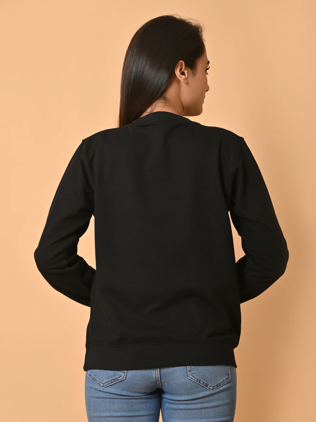 Women's Black Cotton Terry Sweatshirt