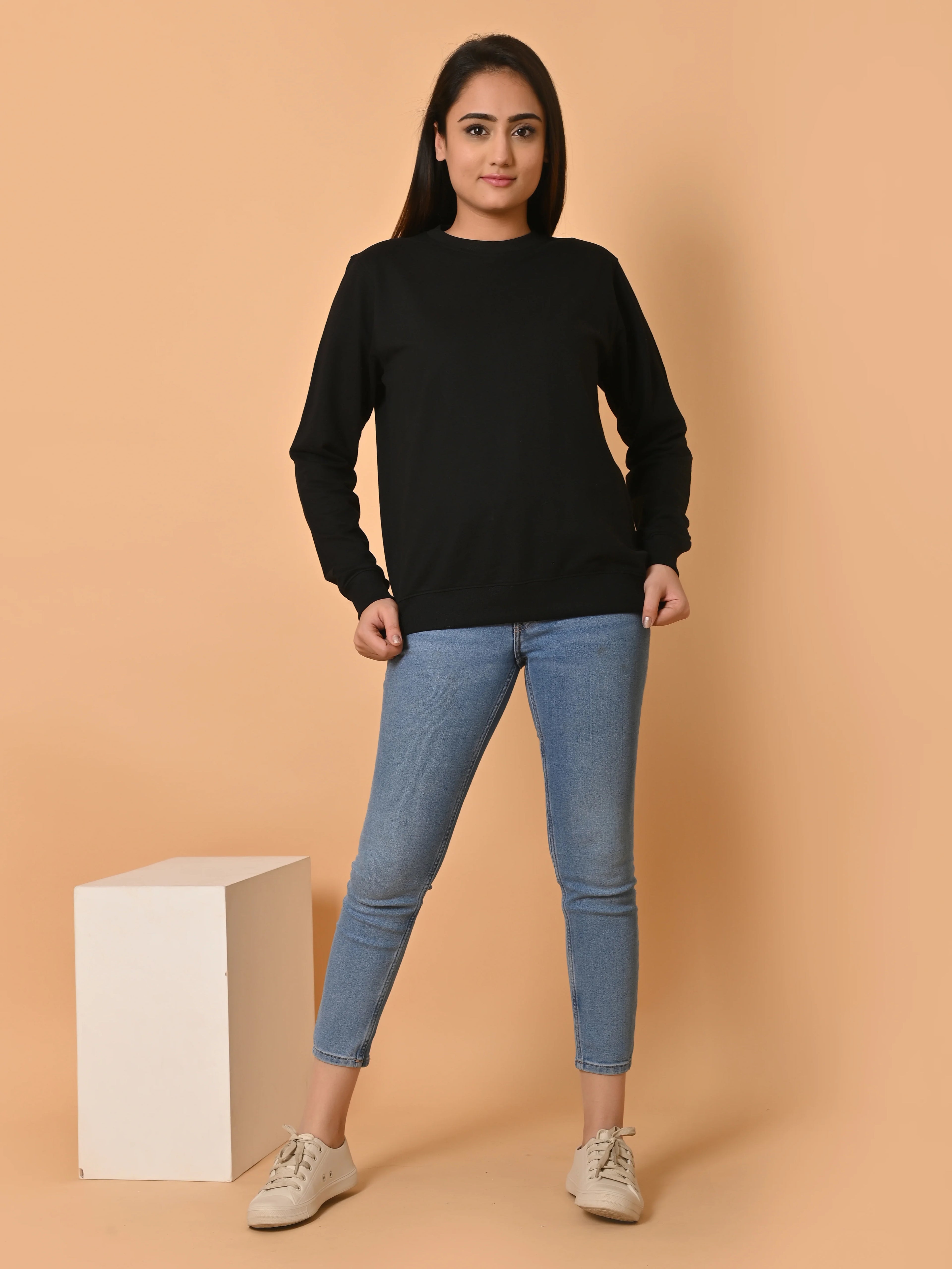 Women's Black Cotton Terry Sweatshirt