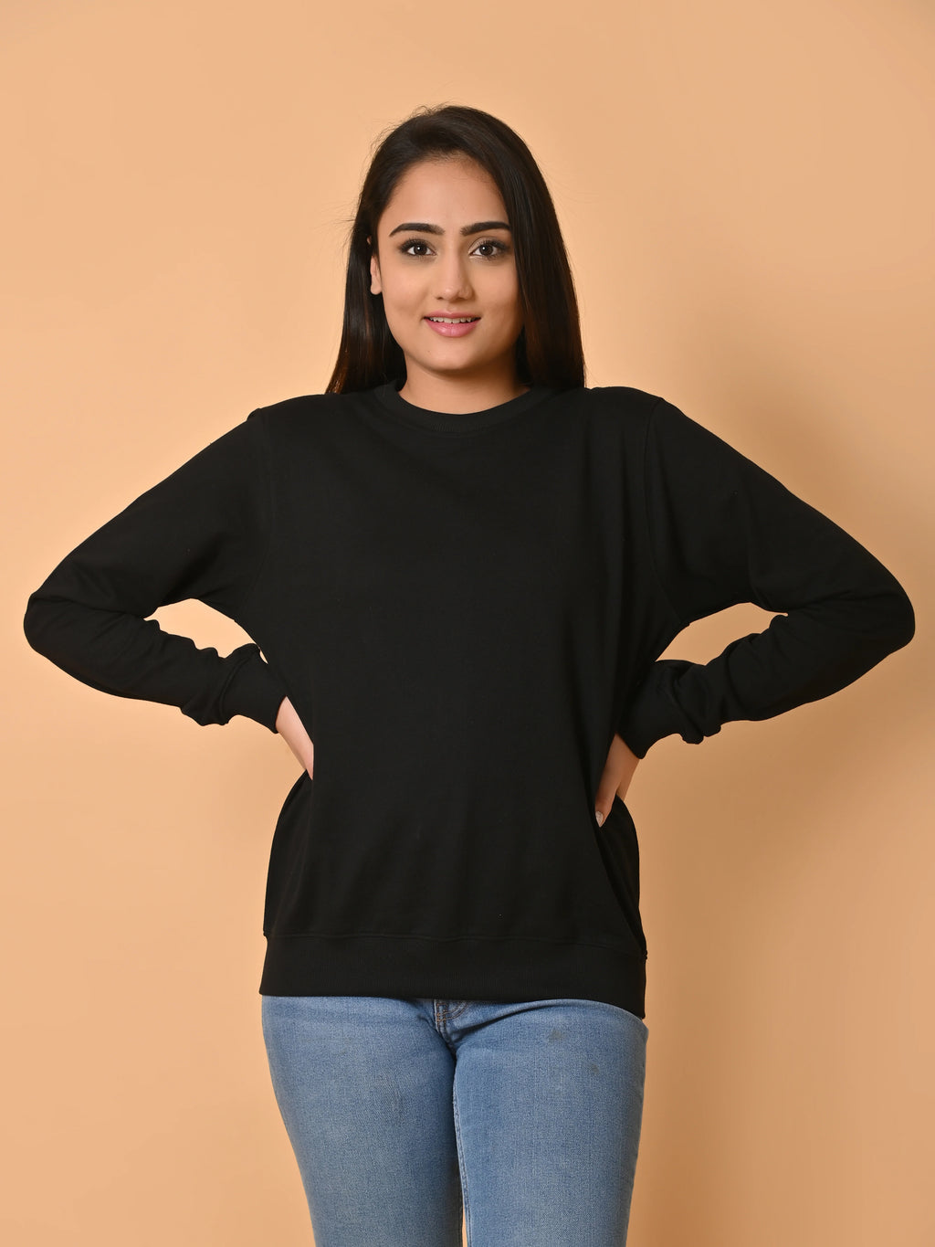 Women's Black Cotton Terry Sweatshirt
