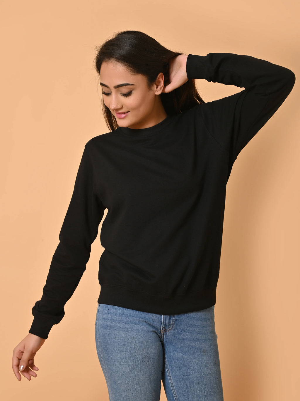 Women's Black Cotton Terry Sweatshirt