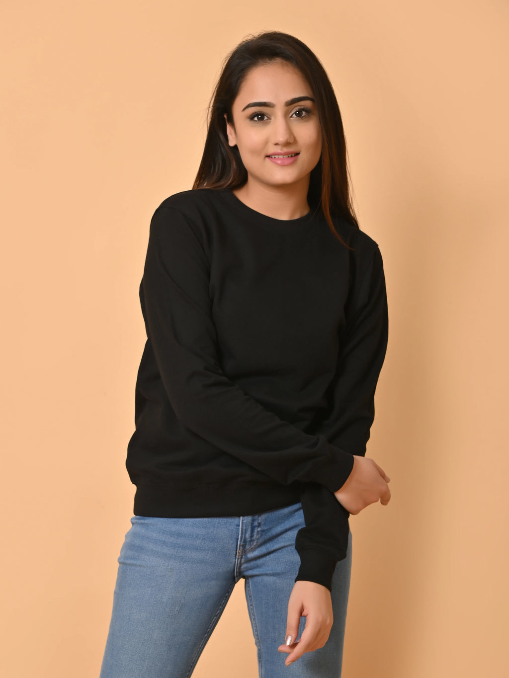 Women's Black Cotton Terry Sweatshirt