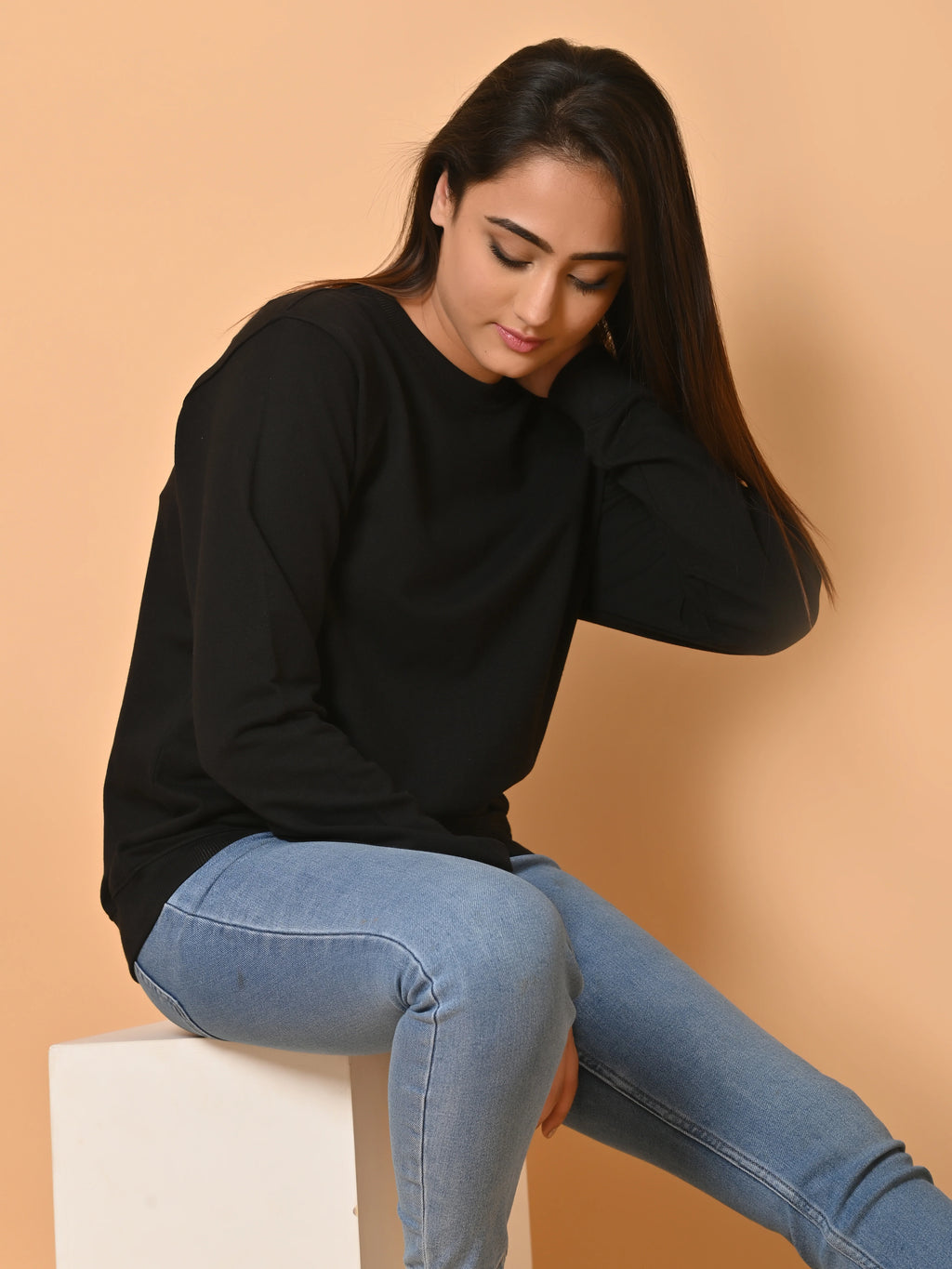 Women's Black Cotton Terry Sweatshirt