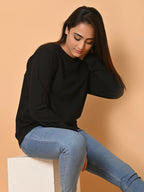 Women's Black Cotton Terry Sweatshirt