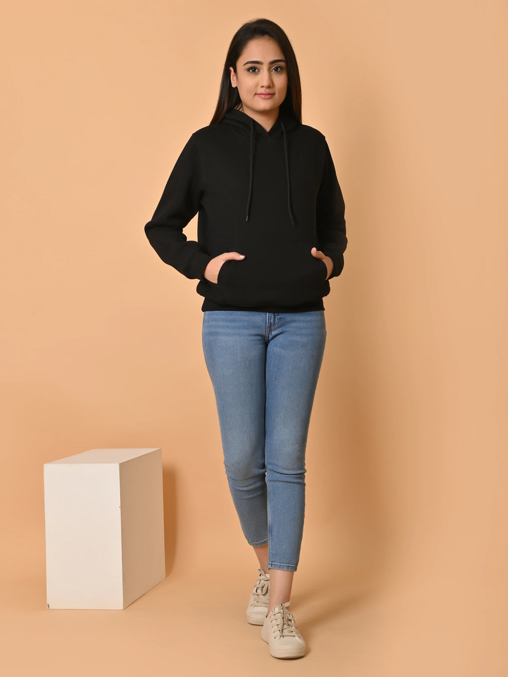 Women's Black Cotton Fleece Hoodie