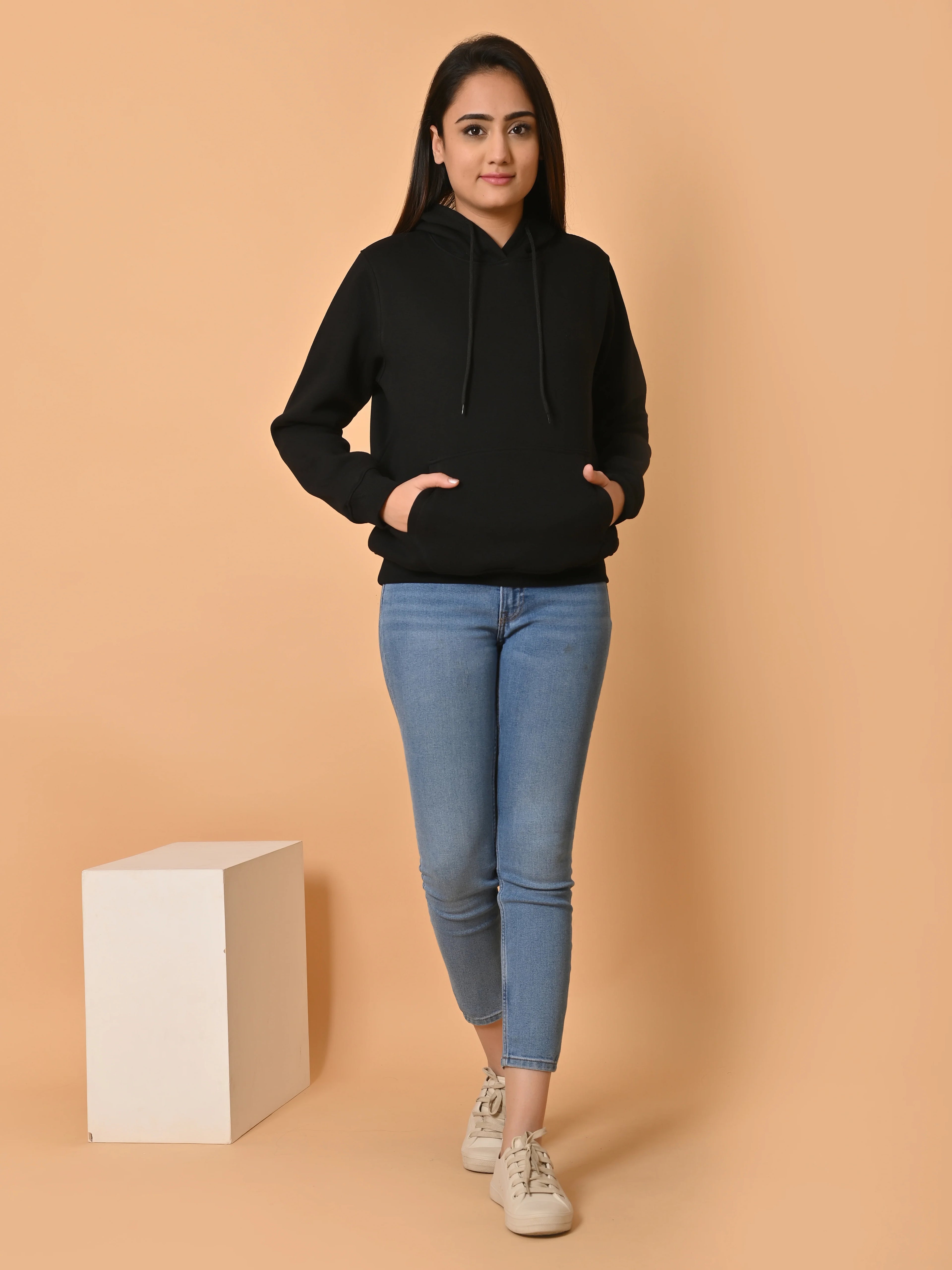 Women's Black Cotton Fleece Hoodie