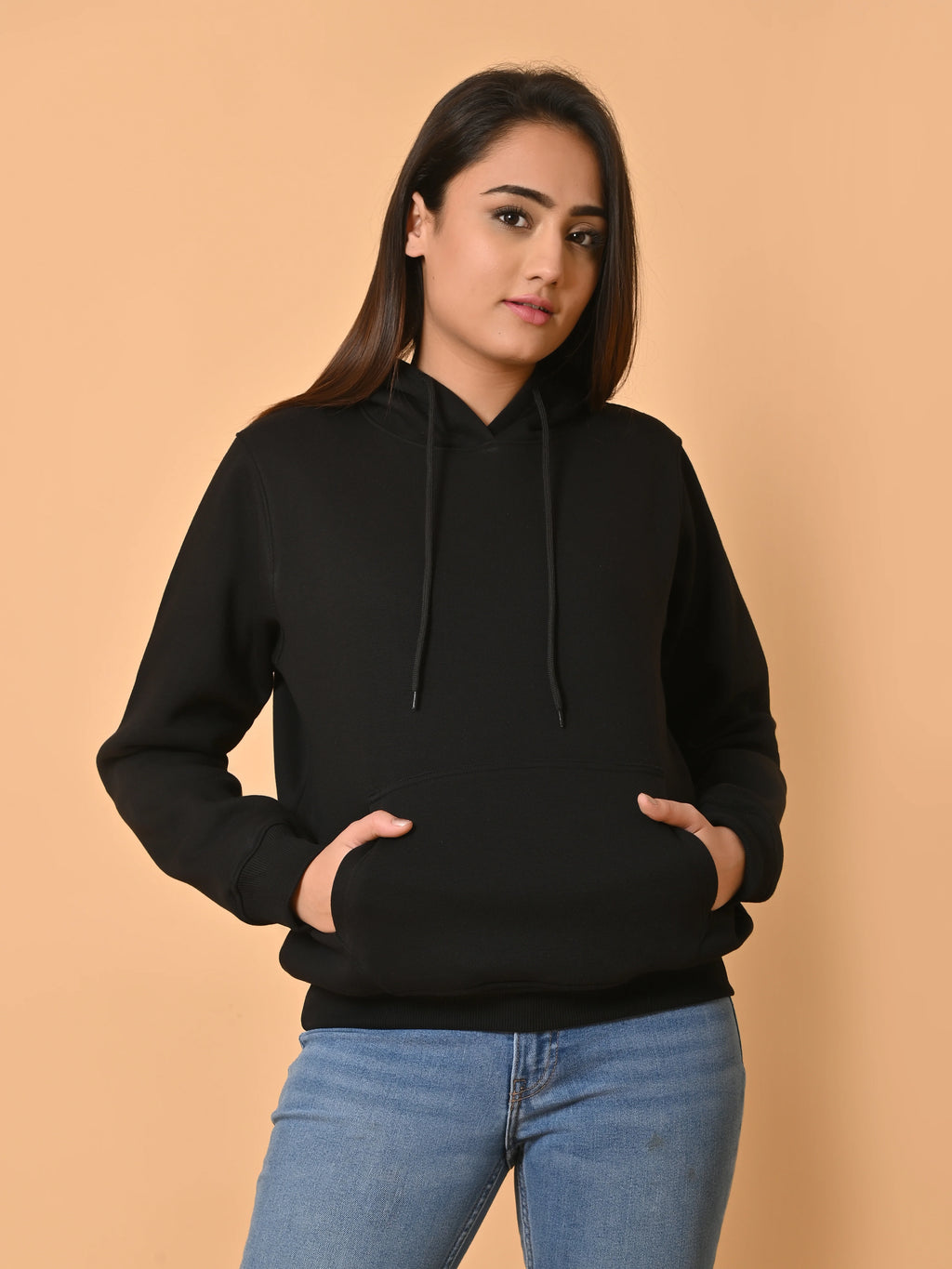 Women's Black Cotton Fleece Hoodie