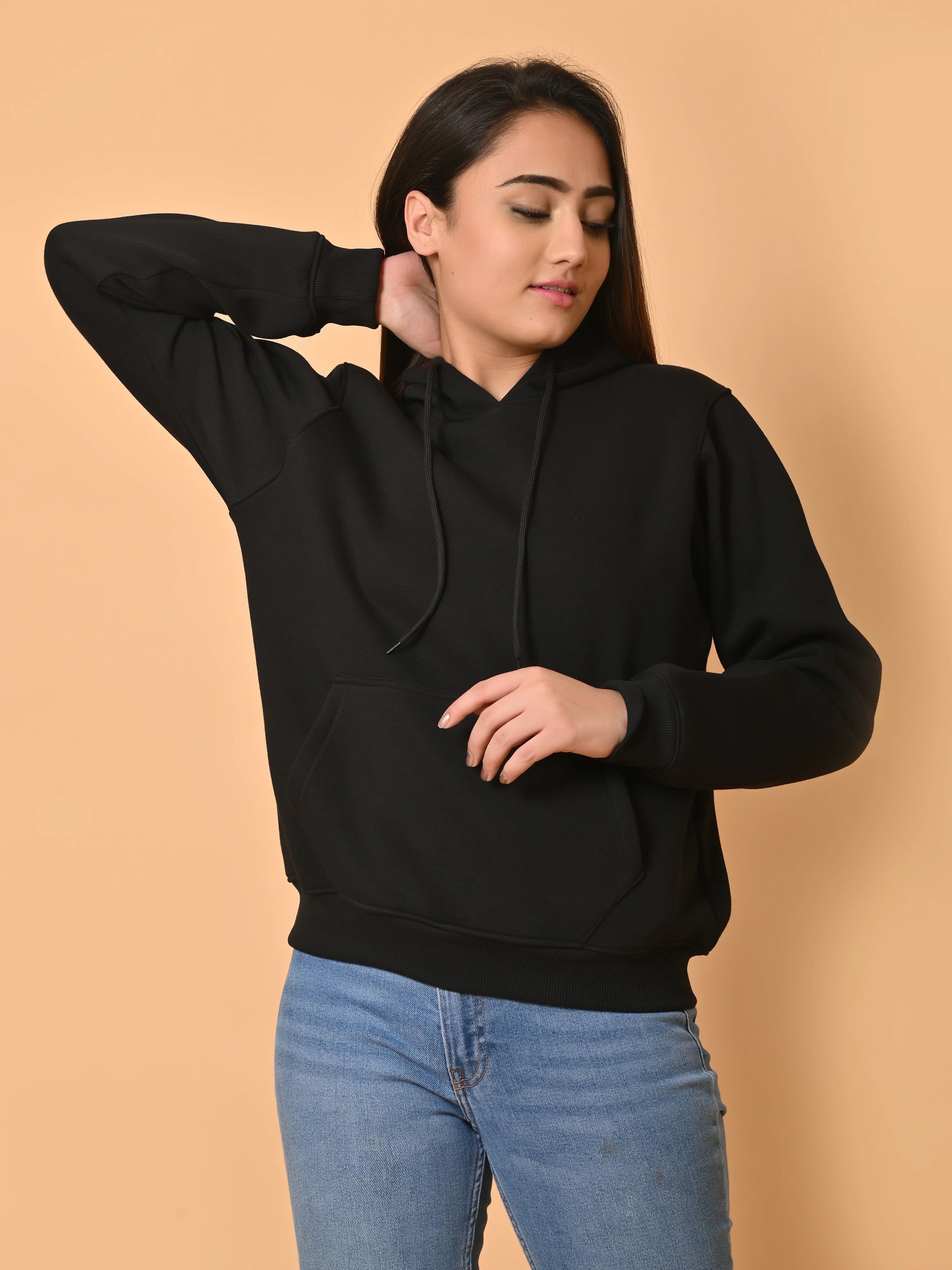 Women's Black Cotton Fleece Hoodie