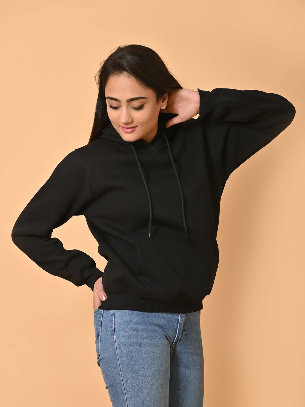 Women's Black Cotton Fleece Hoodie