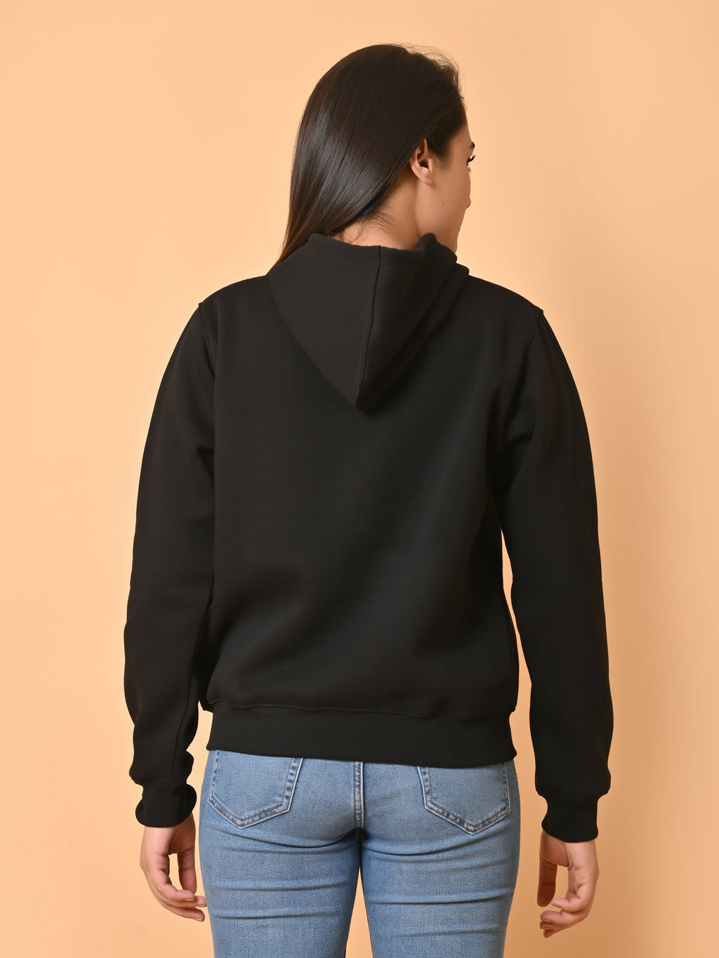 Women's Black Cotton Fleece Hoodie