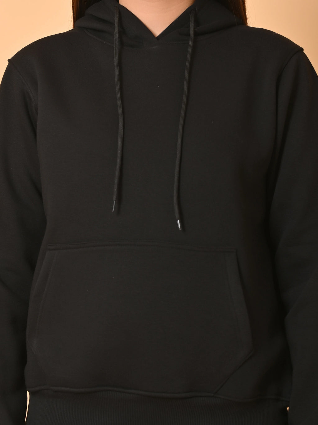 Women's Black Cotton Fleece Hoodie