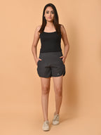 Women's Grey & White NS Lycra Activewear Running Shorts