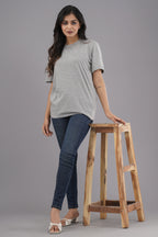 Women's Solid Grey Round Neck T-shirt