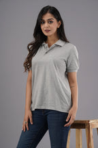 Women's Solid Grey Polo Neck T-shirt