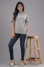 Women's Solid Grey Round Neck T-shirt
