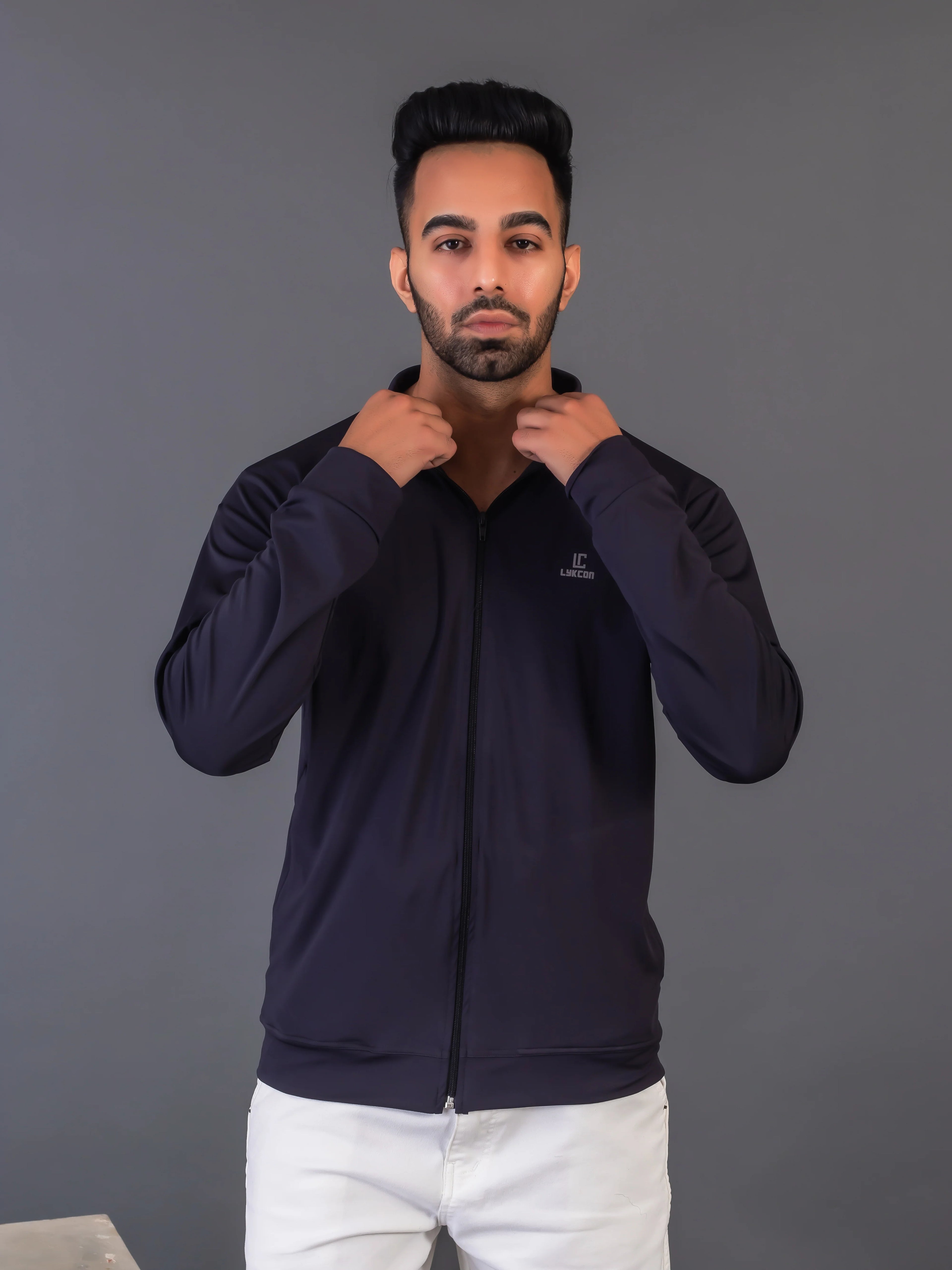 Men's Dark Grey 4-Way Lycra Zipper Jacket