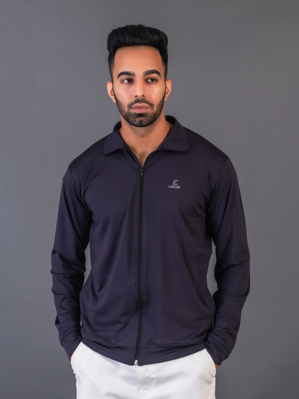 Men's Dark Grey 4-Way Lycra Zipper Jacket